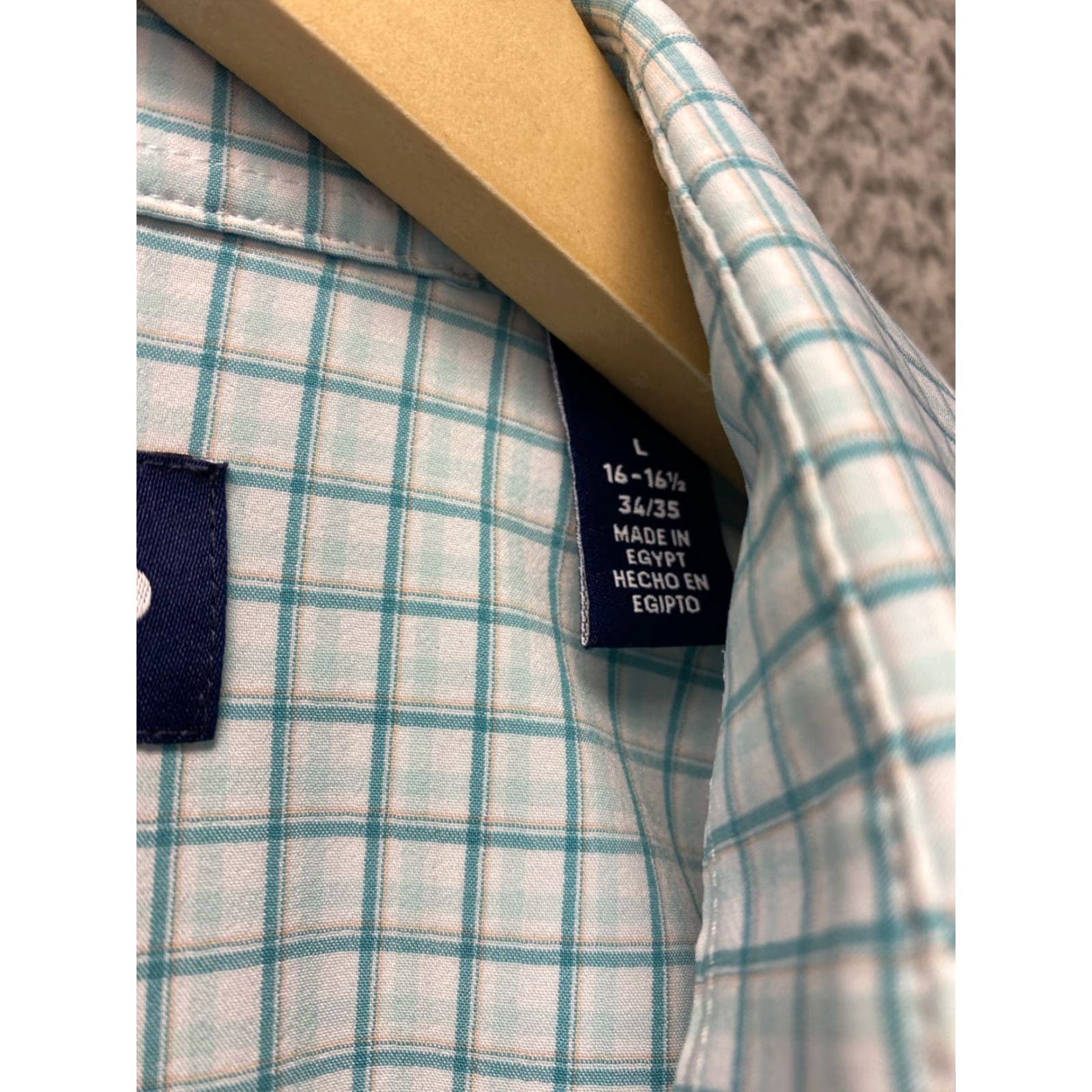 Lands' End Lands' End Shirt Mens Large Aqua Check Long Sleeve Button Performance /128-32 Size US L / EU 52-54 / 3 - 4 Thumbnail