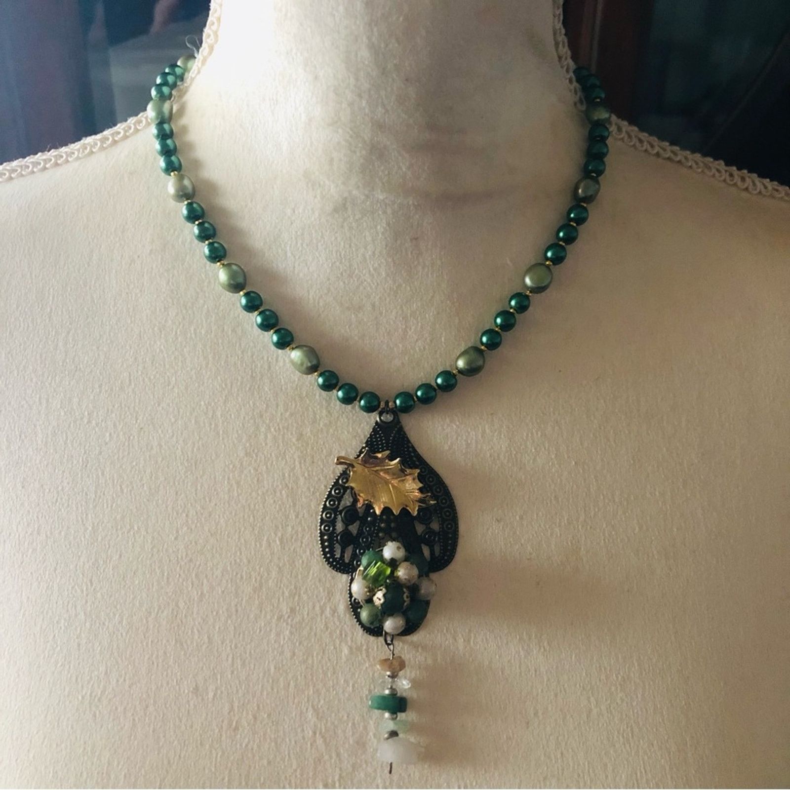 Handmade Handcrafted repurpose sage freshwater Pearl necklace Size ONE SIZE - 2 Thumbnail