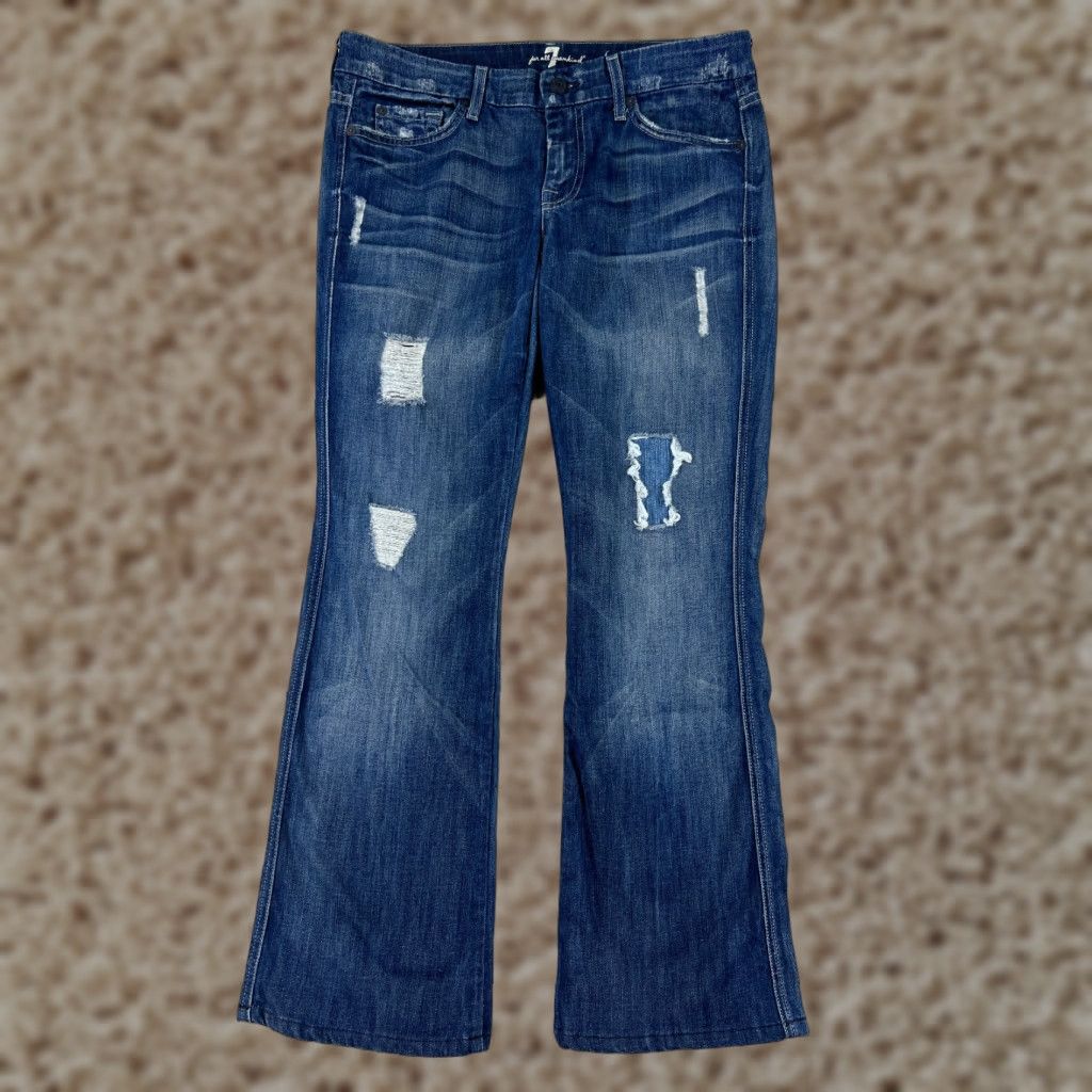 Vintage Seven7 Womens Denim Jeans 30 Blue Bootcut Distressed Embroidered Cotton Blend 2000s Size 30" / US 8 / IT 44 - 1 Thumbnail