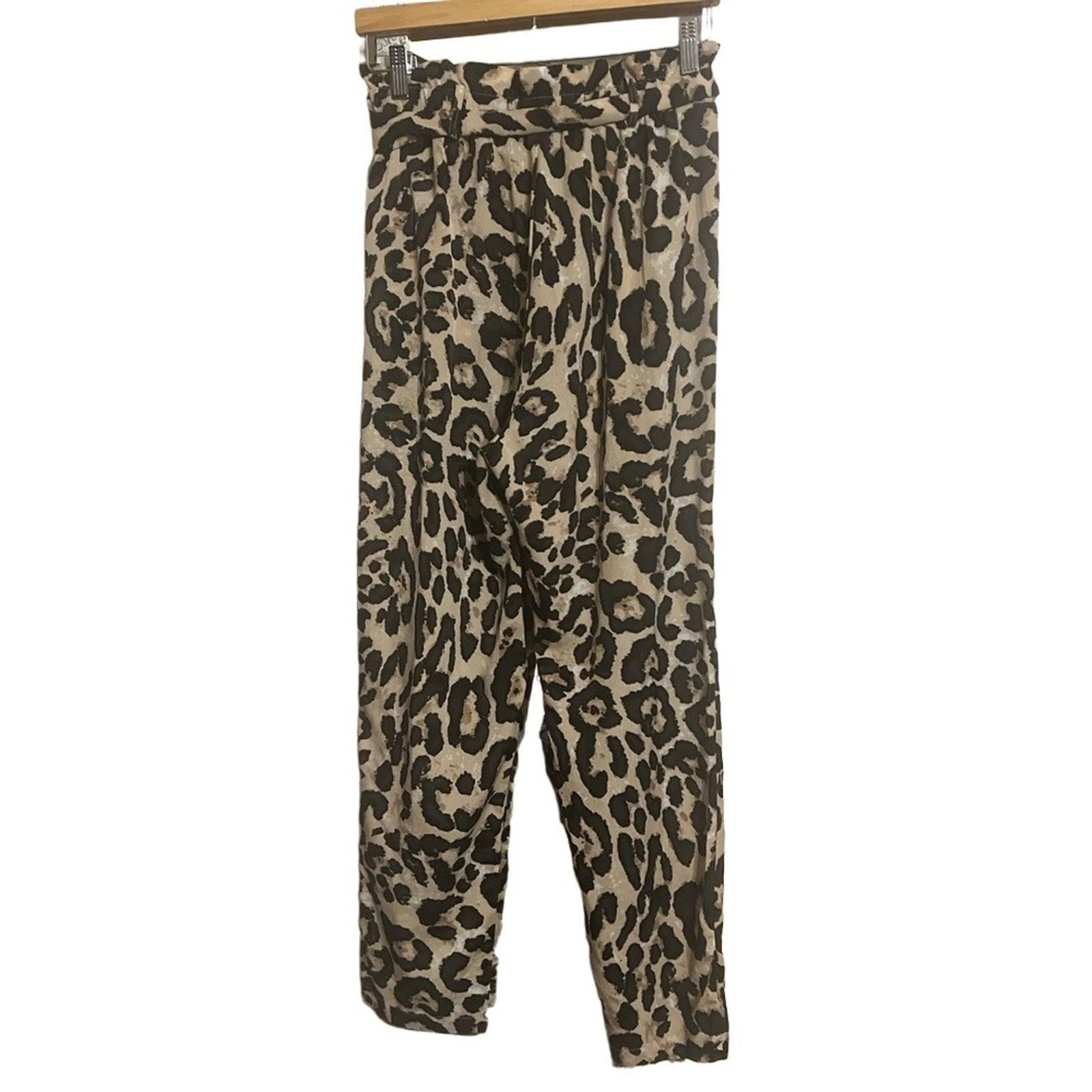 Other M Tan Black Leopard Straight Leg PaperBag Waist Tie Pants Size 32" / US 10 / IT 46 - 4 Thumbnail