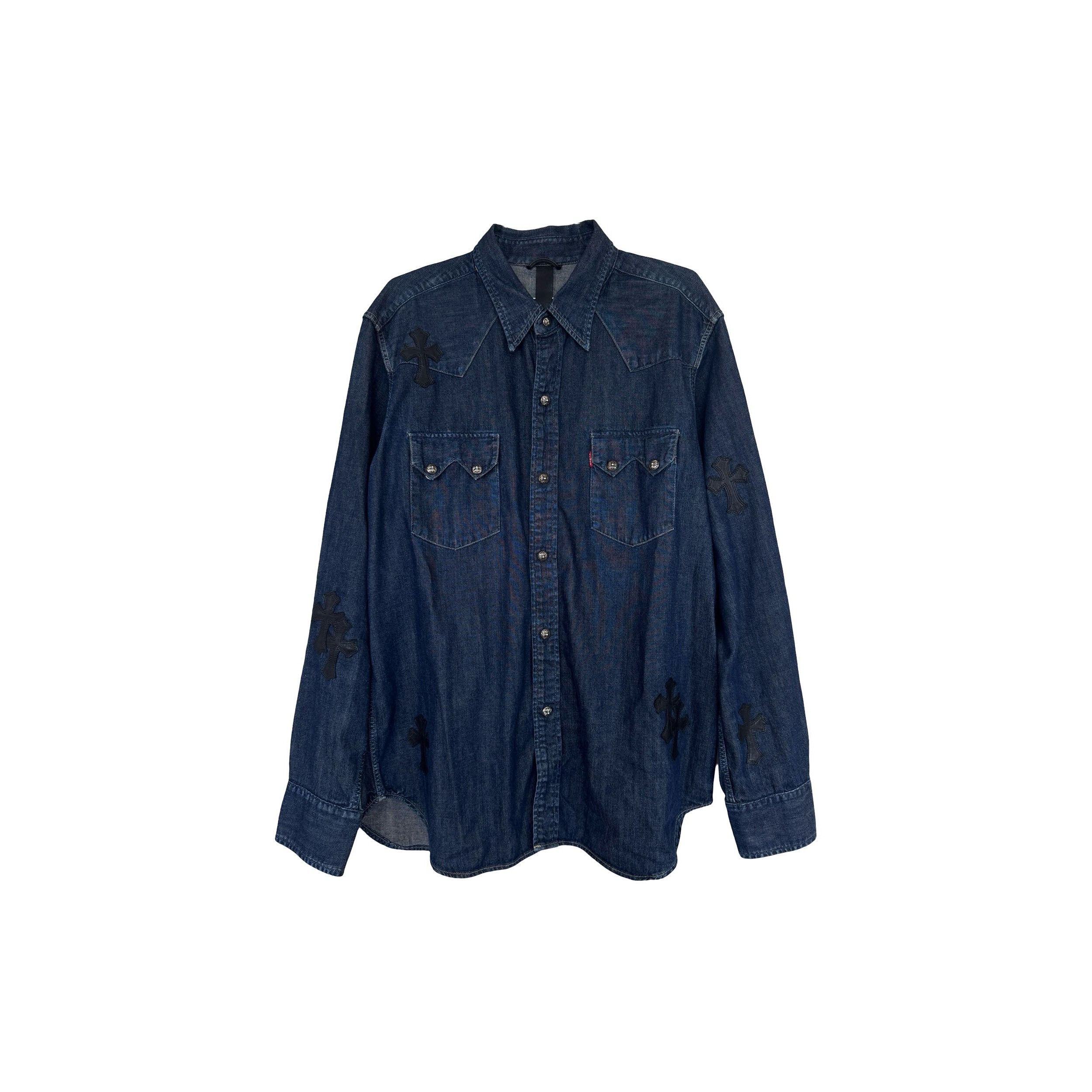 Chrome Hearts CH Levis Dark Blue Denim Shirt With Patches Size US XL / EU 56 / 4 - 1 Thumbnail