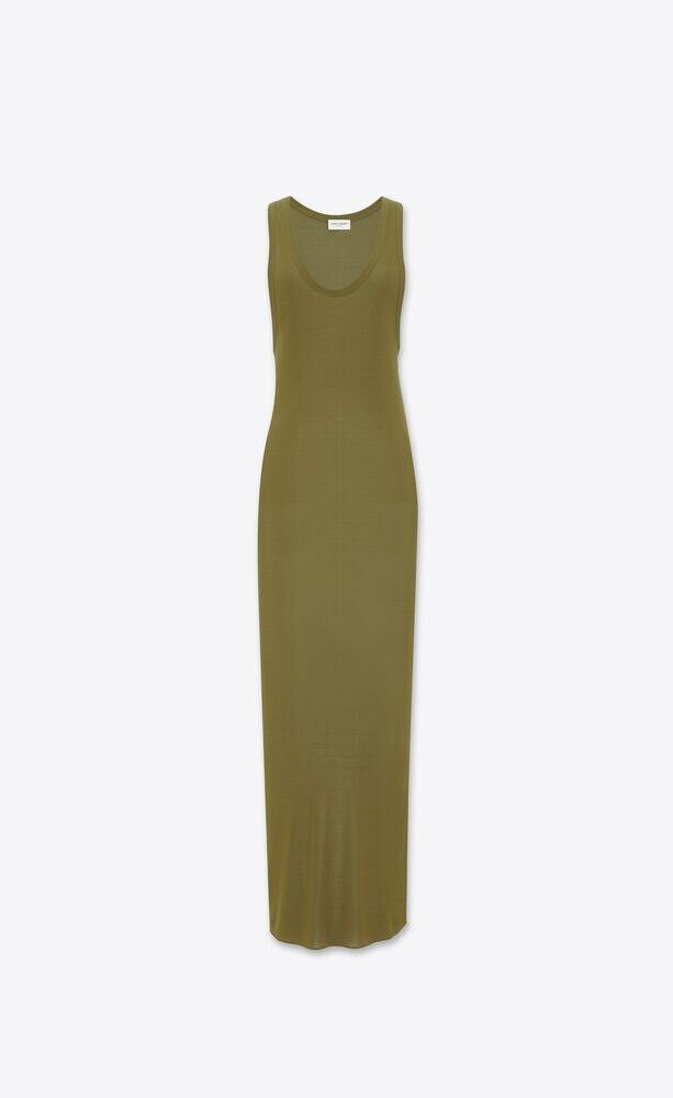 Saint Laurent Paris o1tp1o1224 Long Dress In Jersey in Khaki Size M / US 6-8 / IT 42-44 - 1 Thumbnail