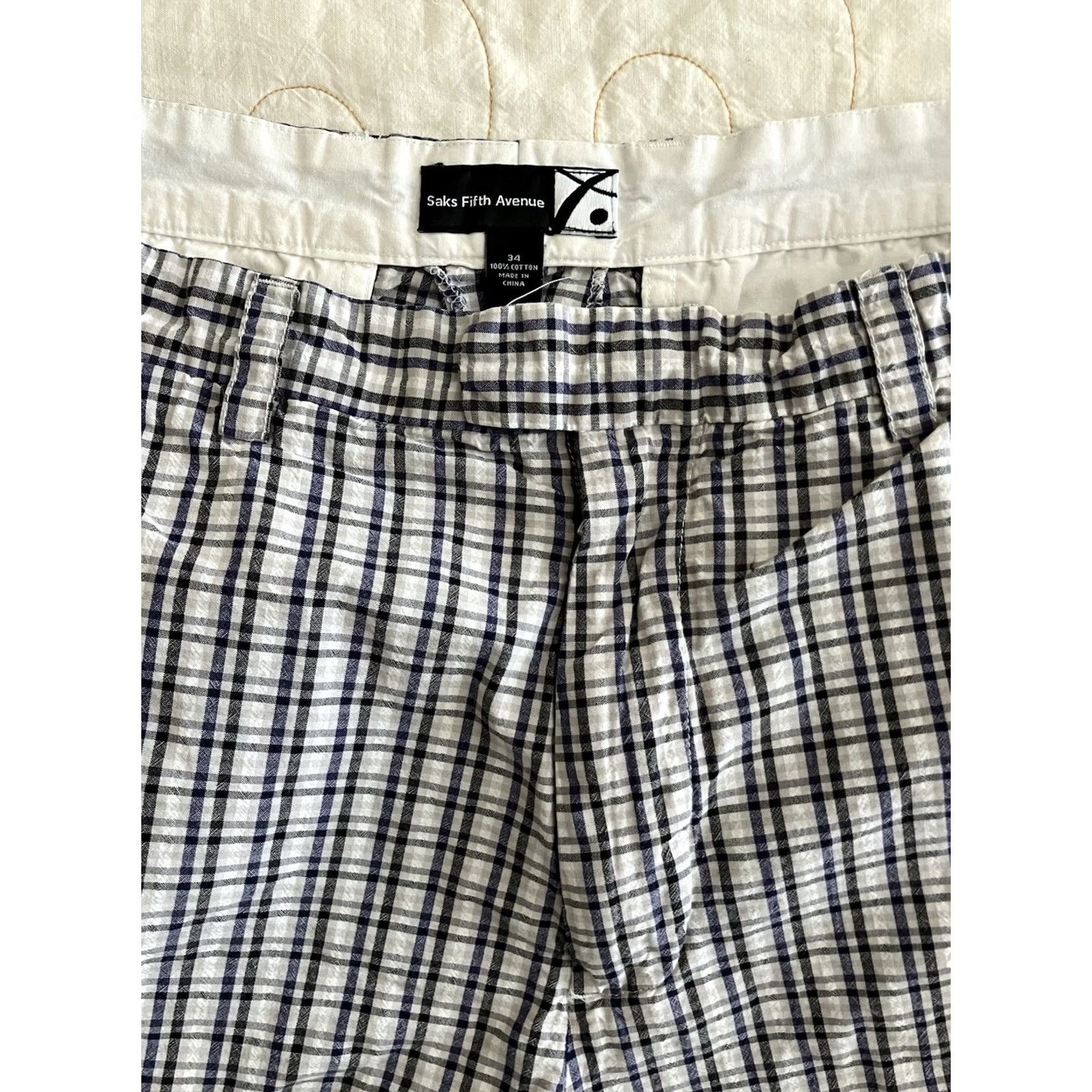 Saks Fifth Avenue Saks Fifth Avenue Threads Shorts Mens 32 Blue Plaid Flat Front Cotton Golf Casual Chino Pocketed Summer VINTAGE? Size US 32 / EU 48 - 2 Thumbnail