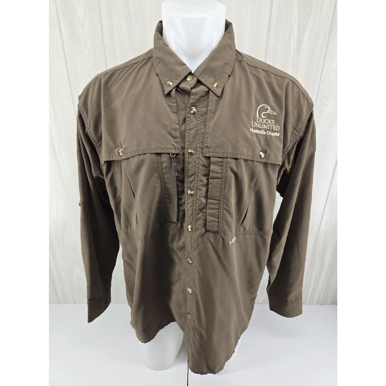 Vintage Drake Waterfowl Button-Up Shirt Long Sleeve Brown Ducks Unlimited Huntsville AL Chapter Hunting Vented Embroidered Pockets Collared L Size Mens Size US L / EU 52-54 / 3 - 3 Thumbnail