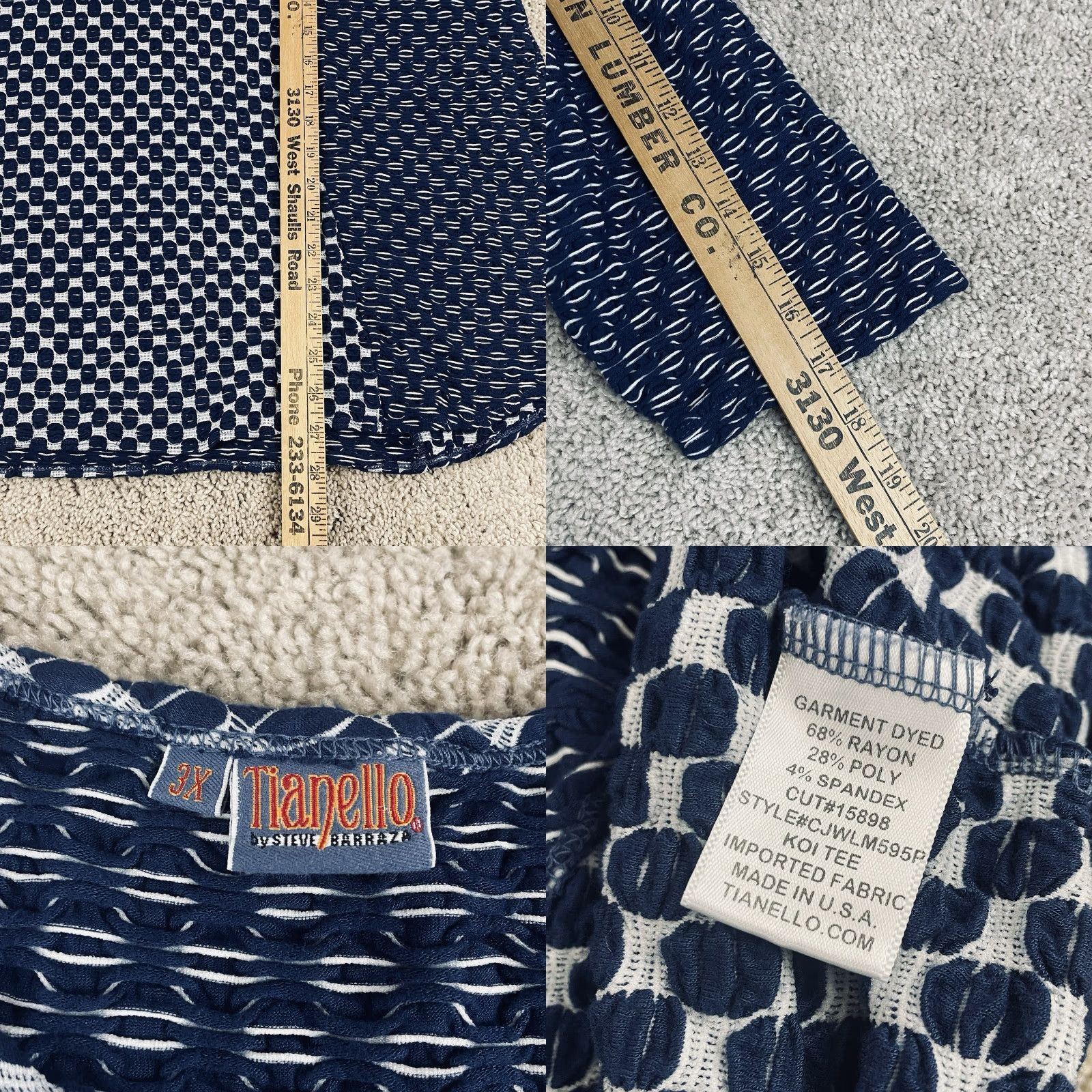 Vintage VINTAGE? No. Tianello Koi Top Womens Plus Size 3X Blue 3/4 Sleeves Texture Pattern Knit 120 Size XXL / US 16-18 / IT 52-54 - 8 Thumbnail