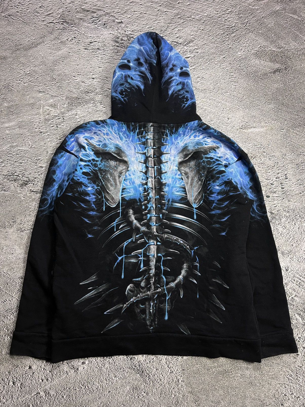 Vintage Vintage Y2K skulls flames fullprint black blue hoodie Size US XXL / EU 58 / 5 - 6 Thumbnail