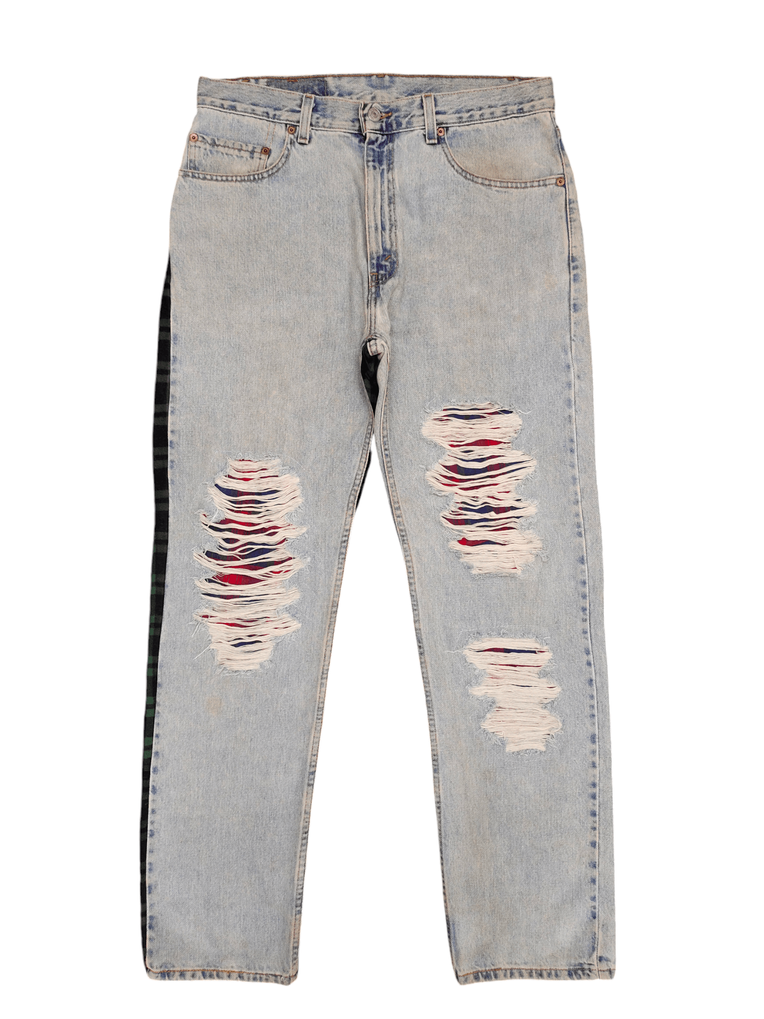 Levi's Vintage Clothing Vintage Levis 505 Distress Faded Checkered Jeans Custom Size US 34 / EU 50 - 2 Thumbnail