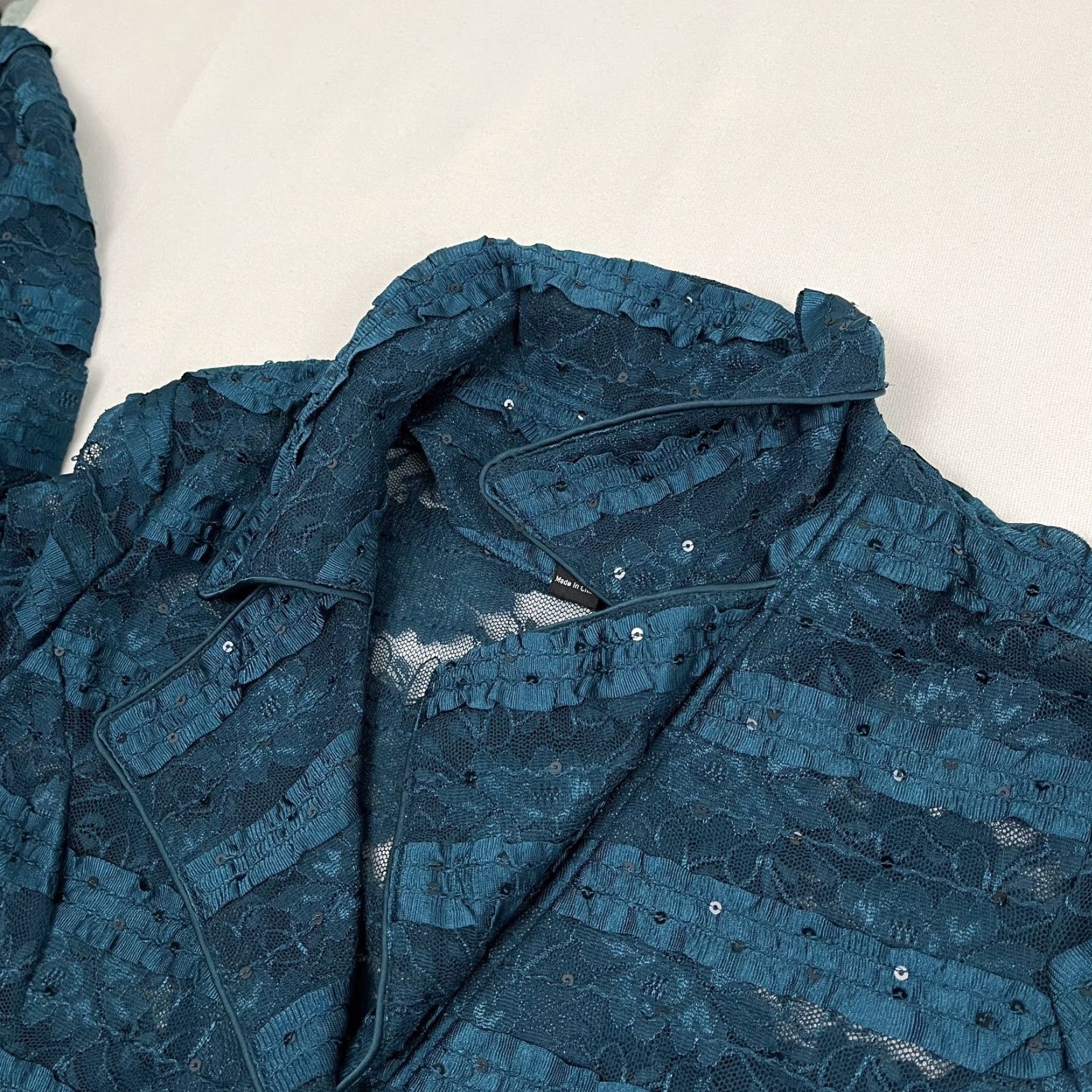 Vintage Clara Sun Woo Blazer Adult Women Medium Teal Blue Lace Sequin Sheer Dressy Womens Size M / US 6-8 / IT 42-44 - 6 Thumbnail