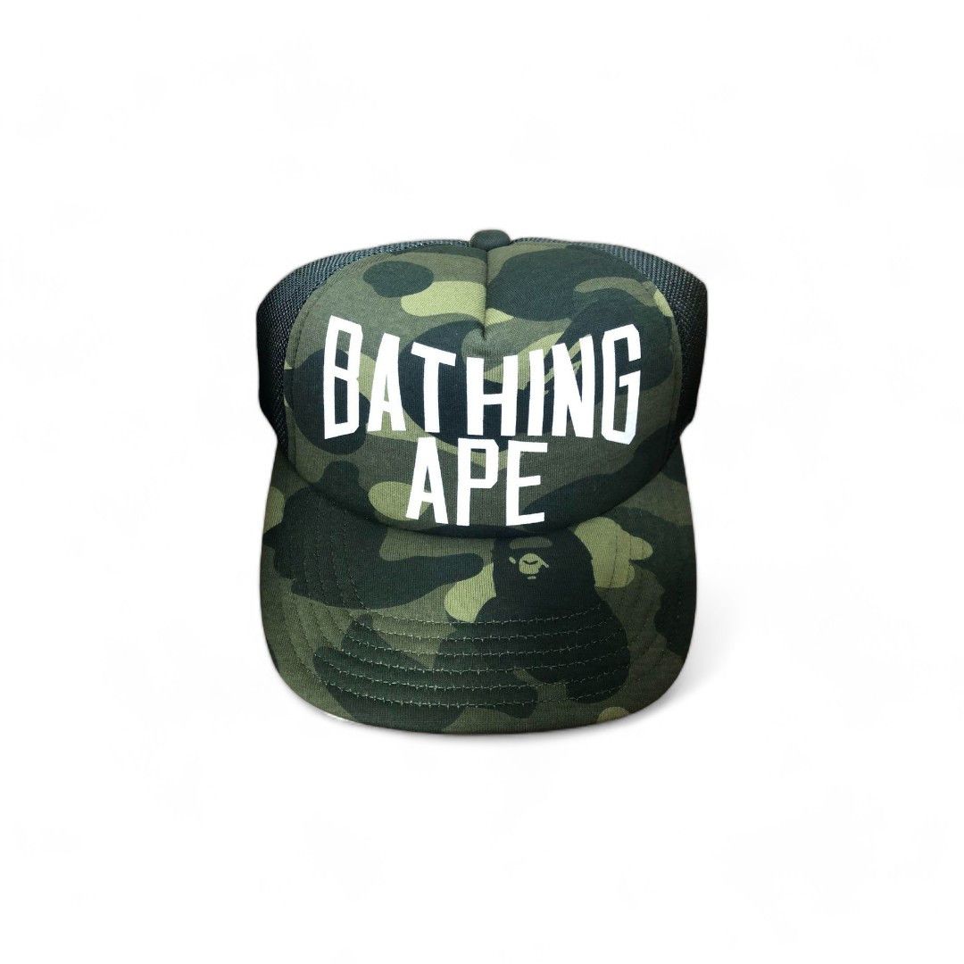 image of Bape Color Camo Nyc Logo Mesh Cap in Green, Men's