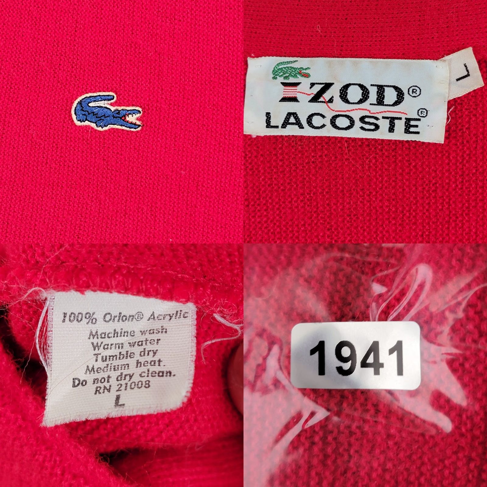 Lacoste VINTAGE Lacoste V-Neck Cardigan Sweater Red Men Size Large Button Logo Cardigan 80s 90s 60s Mens Size US L / EU 52-54 / 3 - 10 Thumbnail