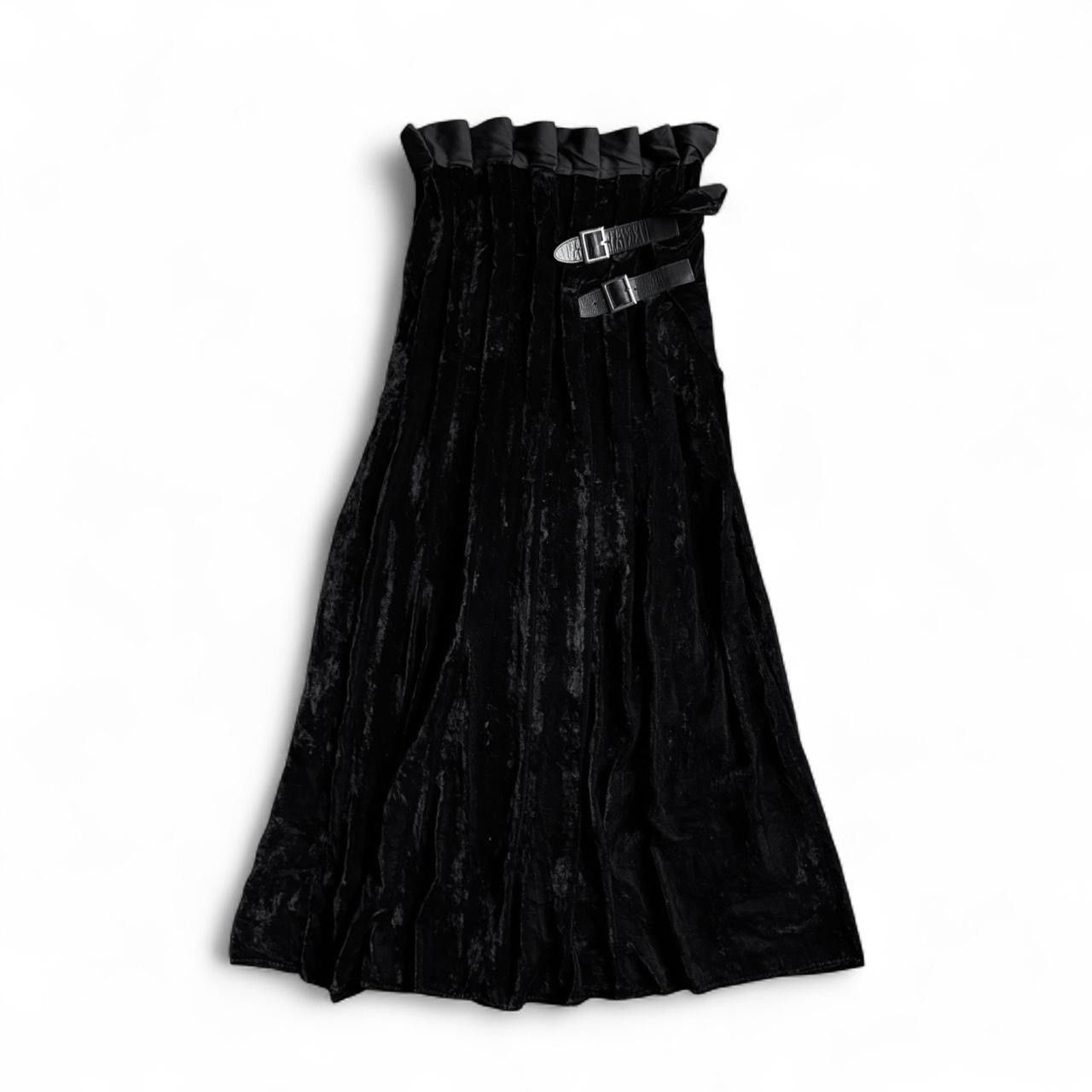 Yohji Yamamoto Yohji Yamamoto 90s black velvet maxi skirt leather buckle Size 28" / US 6 / IT 42 - 1 Thumbnail