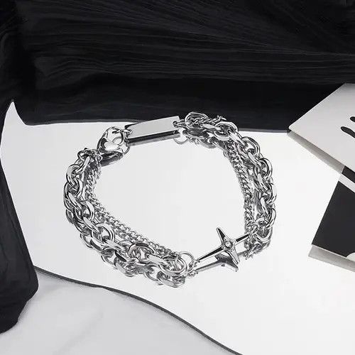 VIBE Chrome Silver Cross Bracelet Goth God Pendant Chain Size ONE SIZE - 2 Thumbnail