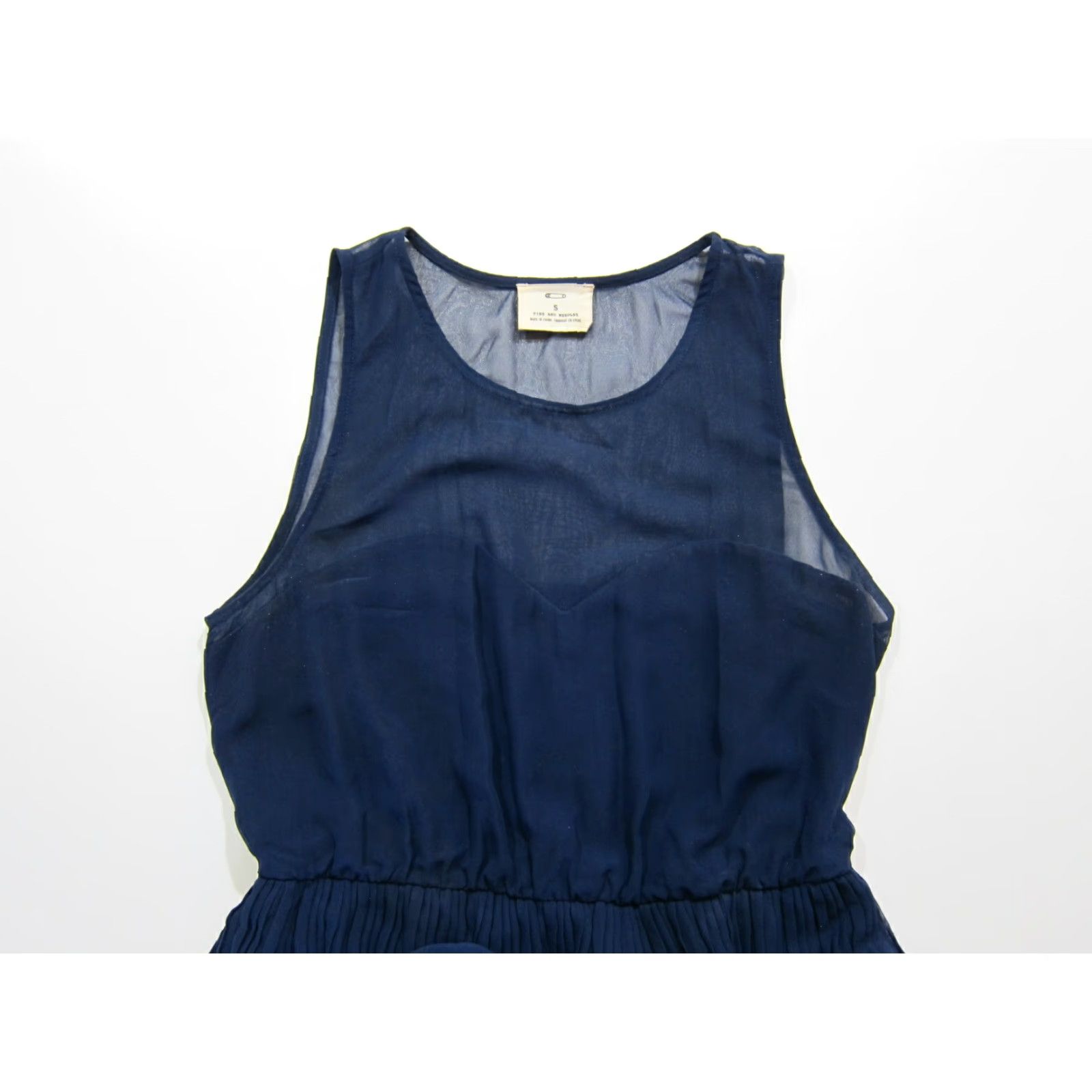 Needles Pins And Needles Blue Sheer Pleated Sleeveless High Neck Cocktail Dress Women S Size S / US 4 / IT 40 - 4 Thumbnail