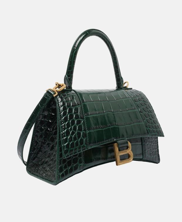 Leather Handbag Hourglass in Green, Women's