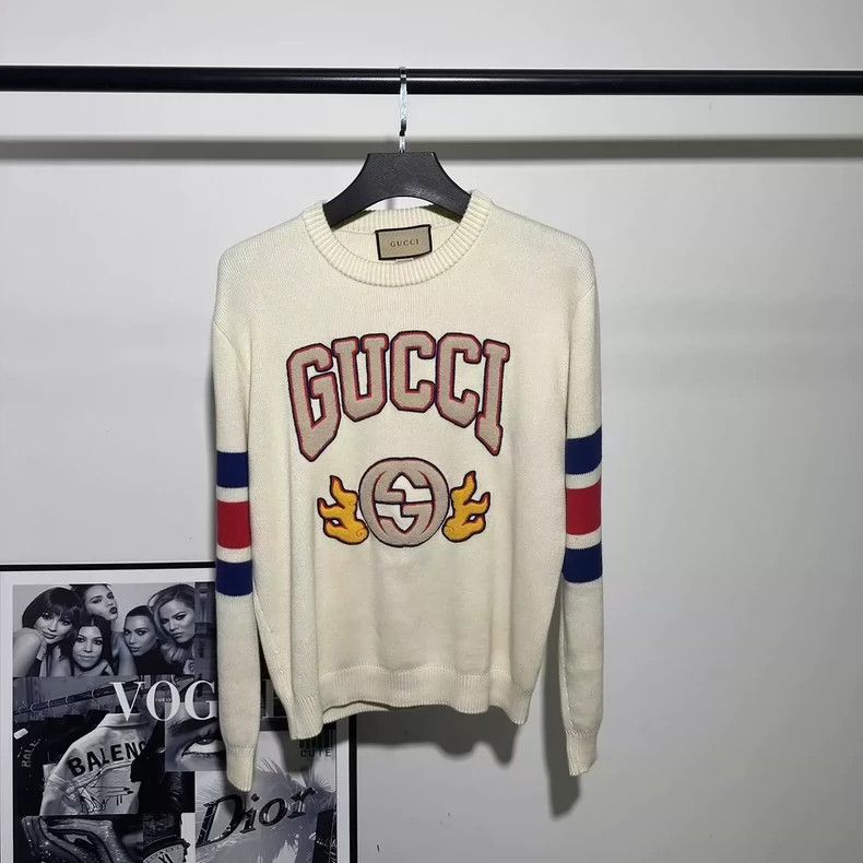 GucciSS24 Letter Logo Striped Embroidered Round Neck Long S