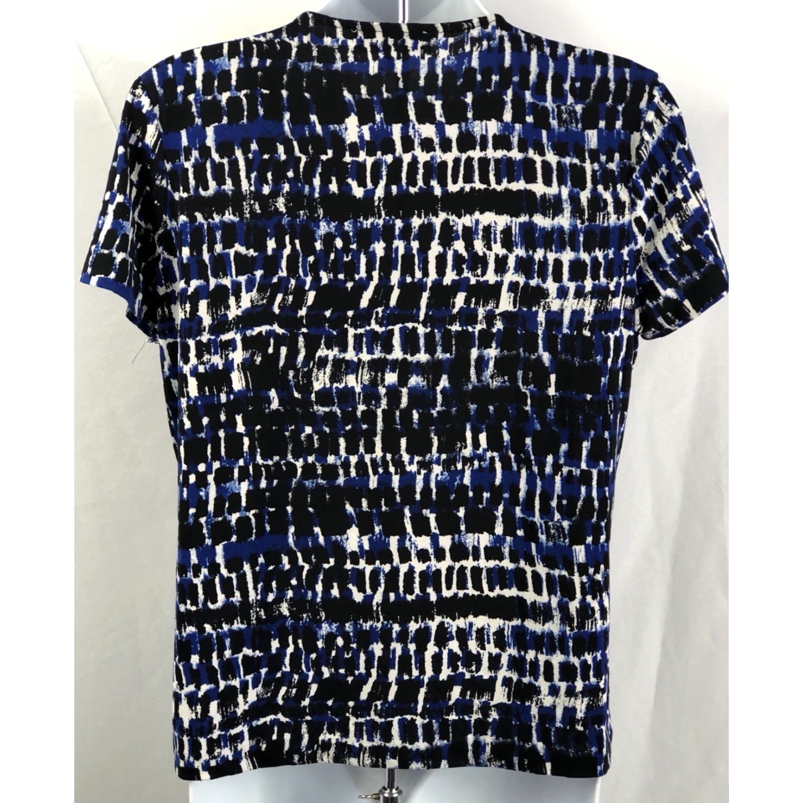 CO VINTAGE Jones & Co Top Blouse M Blue/Black Print Keyhole Scoop Neck Short Sleeves Womens Size M / US 6-8 / IT 42-44 - 4 Thumbnail