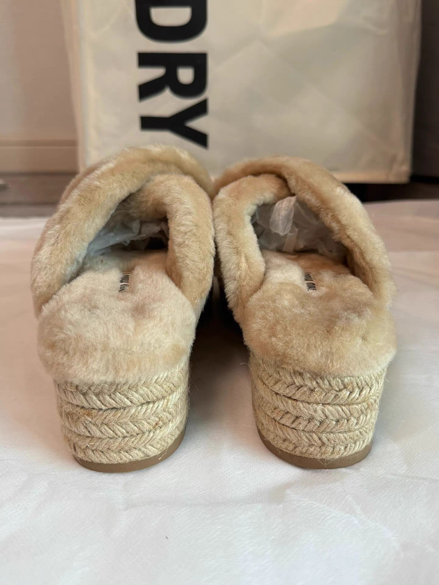 Miu Miu MiuMiu Shearling Fur Slides with Espadrille Platform K6 Size US 7.5 / IT 37.5 - 7 Thumbnail