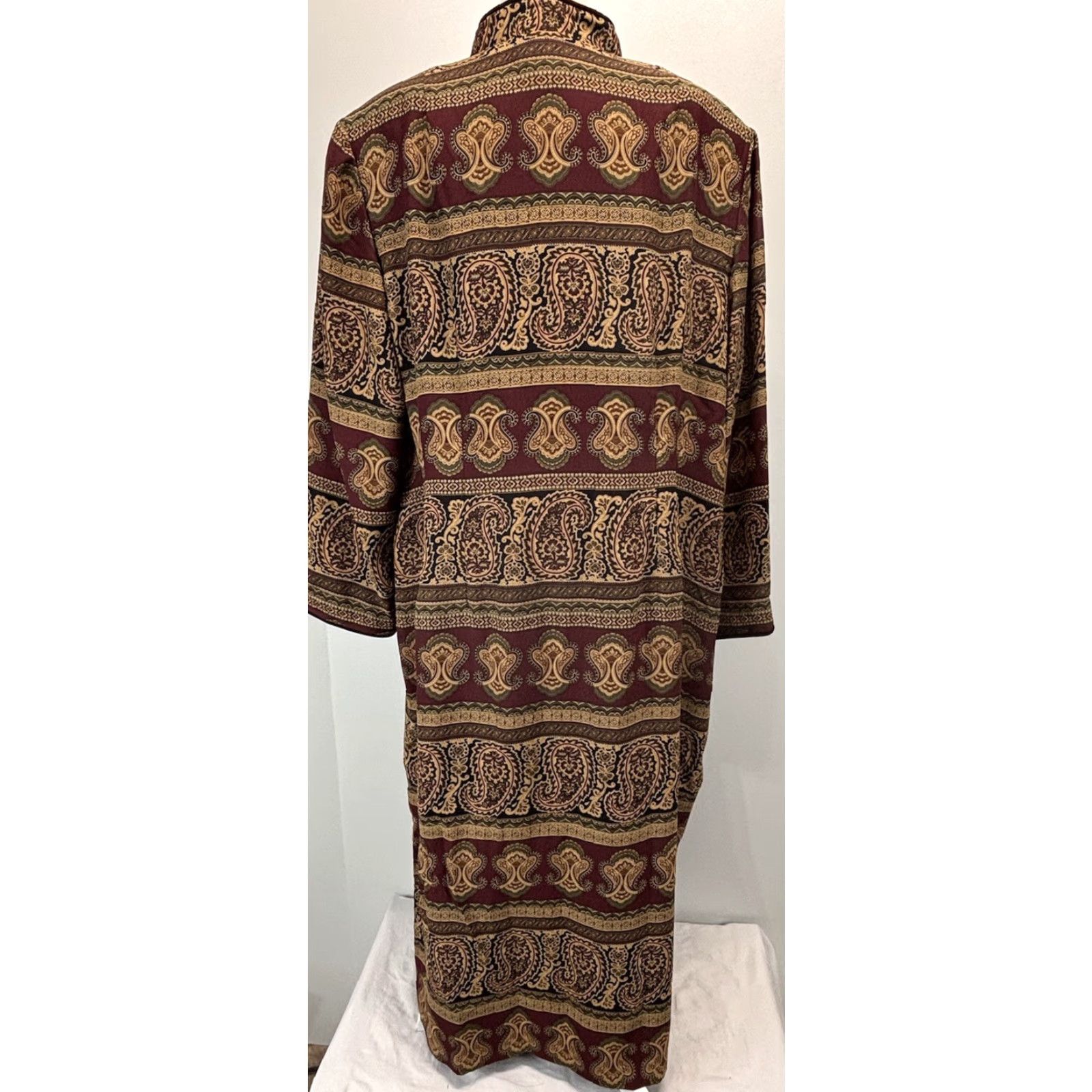 MAGGY LONDON Vtg Maggy London Maxi Dress Sz 24 Plus Paisley Full Button Velvet Trim Lined Size 4XL / US 24-26 - 3 Thumbnail