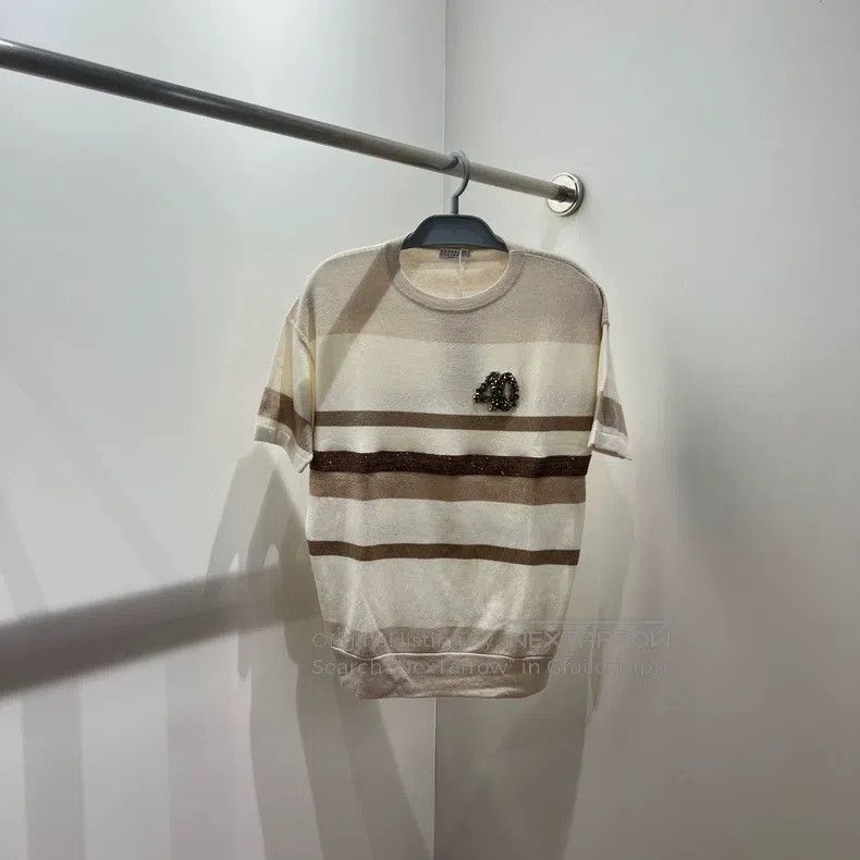 Brunello Cucinelli Brunello Cucinelli Striped beaded sequin cashmere short-sl Size XS / US 0-2 / IT 36-38 - 1 Thumbnail