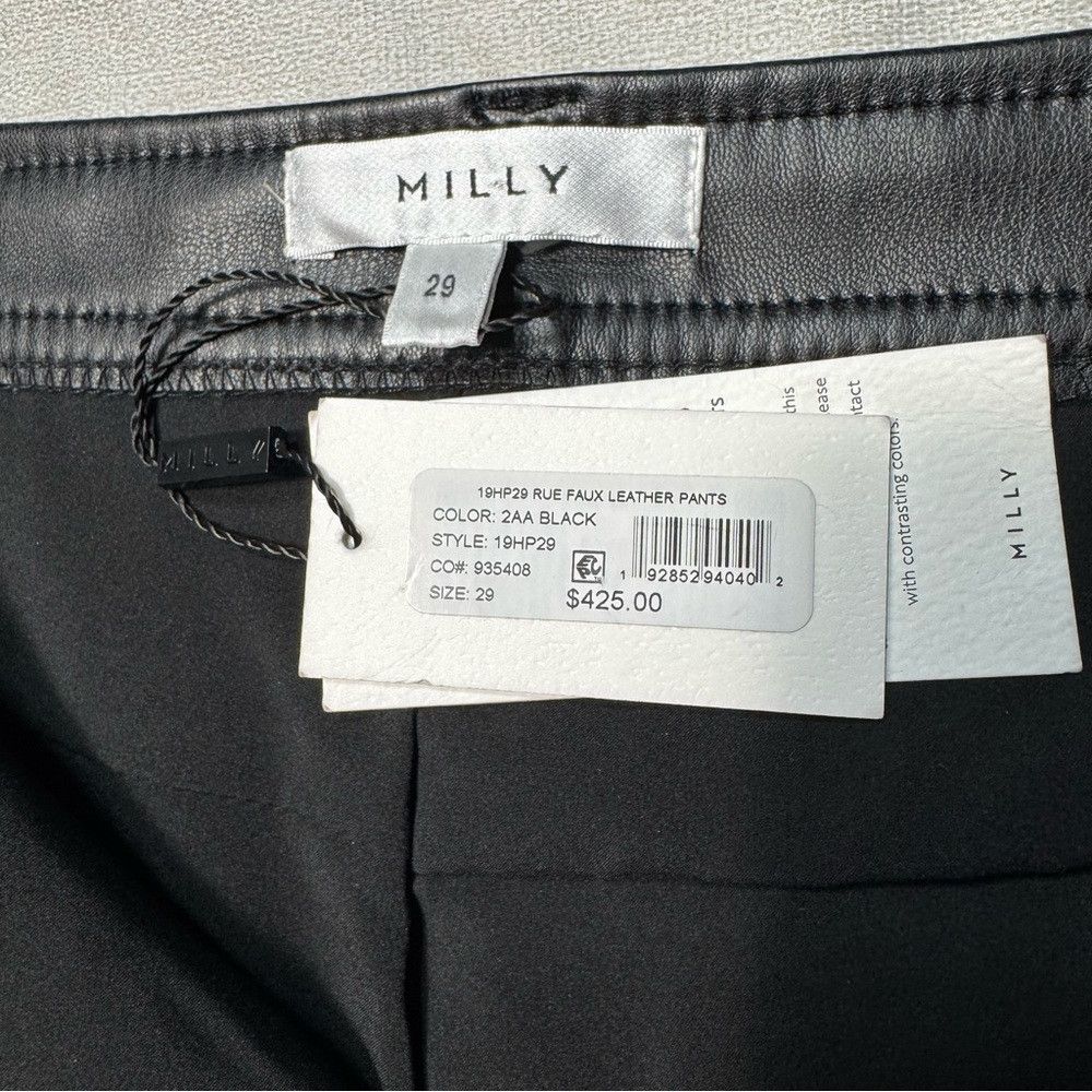 MILLY NWT New $425 Milly Rue Faux Leather Black Pants Size 29 Size 29" - 7 Thumbnail
