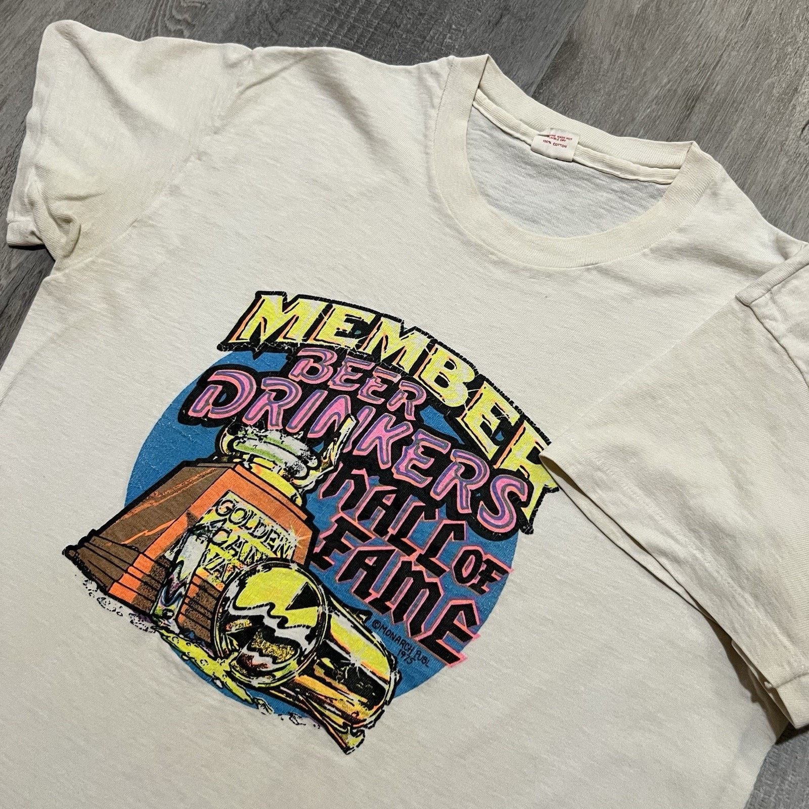 Hanes VTG 1970s Beer Drinkers Hall Of Fame T Shirt White 1975 Mens Size US M / EU 48-50 / 2 - 3 Thumbnail