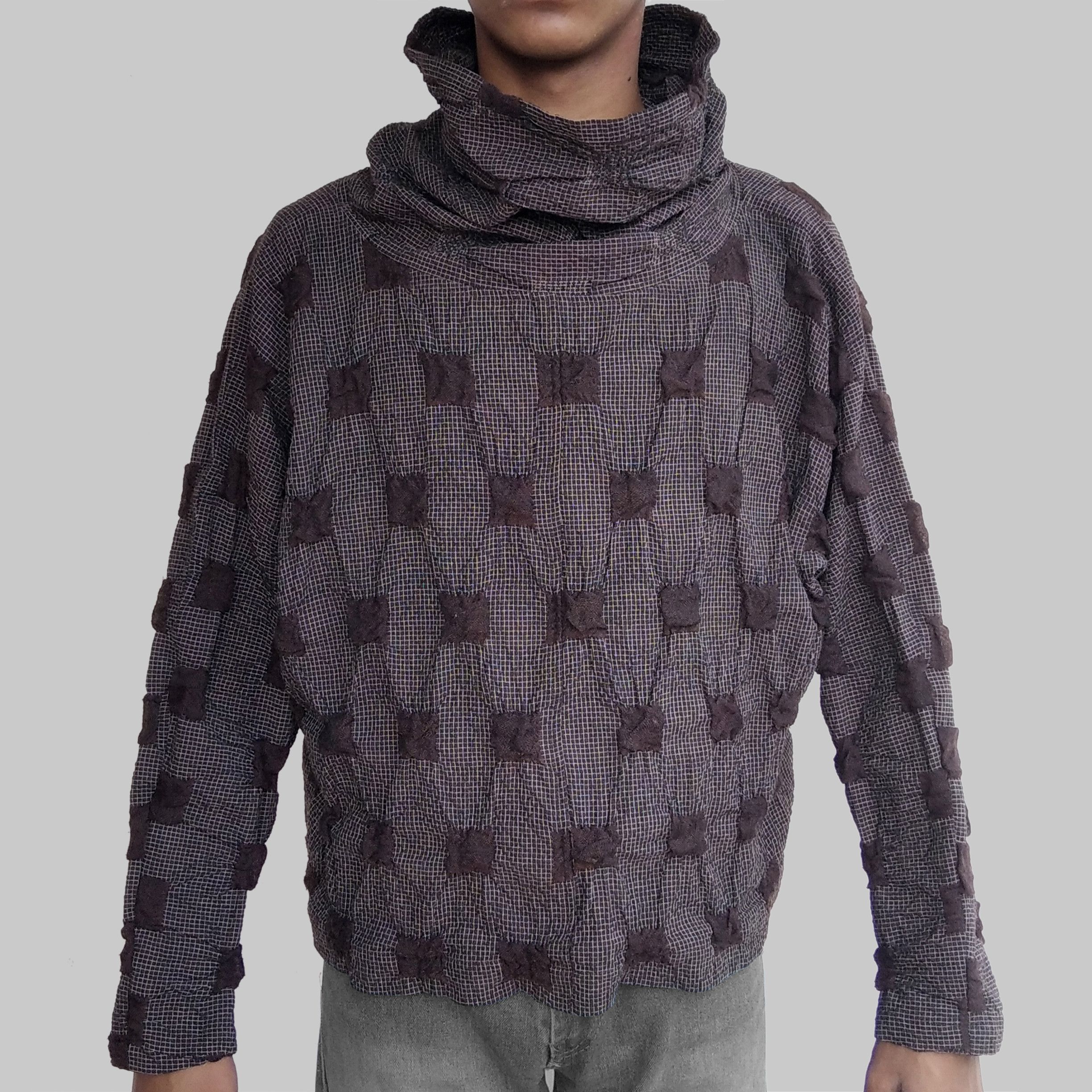 image of Archival Clothing x Issey Miyake Vintage 80's Meiku Japanse Brand Longsleeve in Grey Burgundy (Size