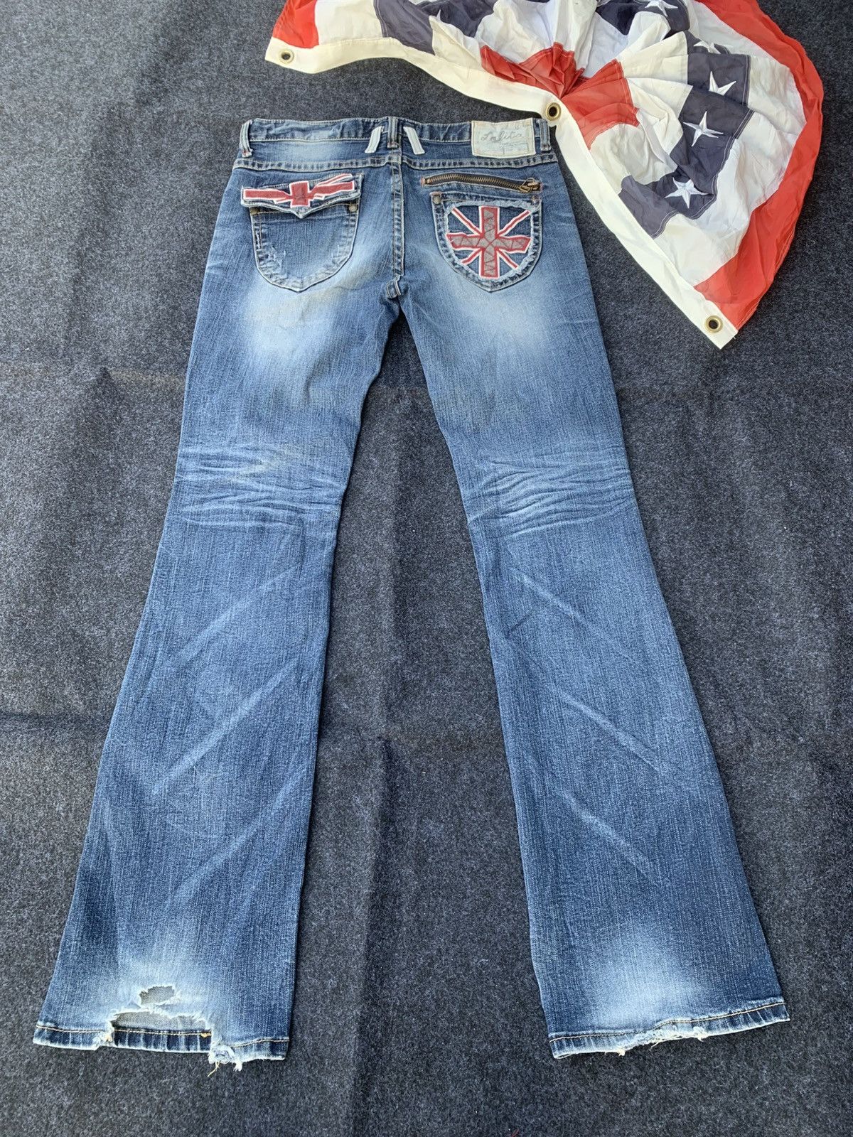 Beauty Beast Lolita Jeans Union Jack Embroidery Flared Denim Size US 32 / EU 48 - 1 Thumbnail