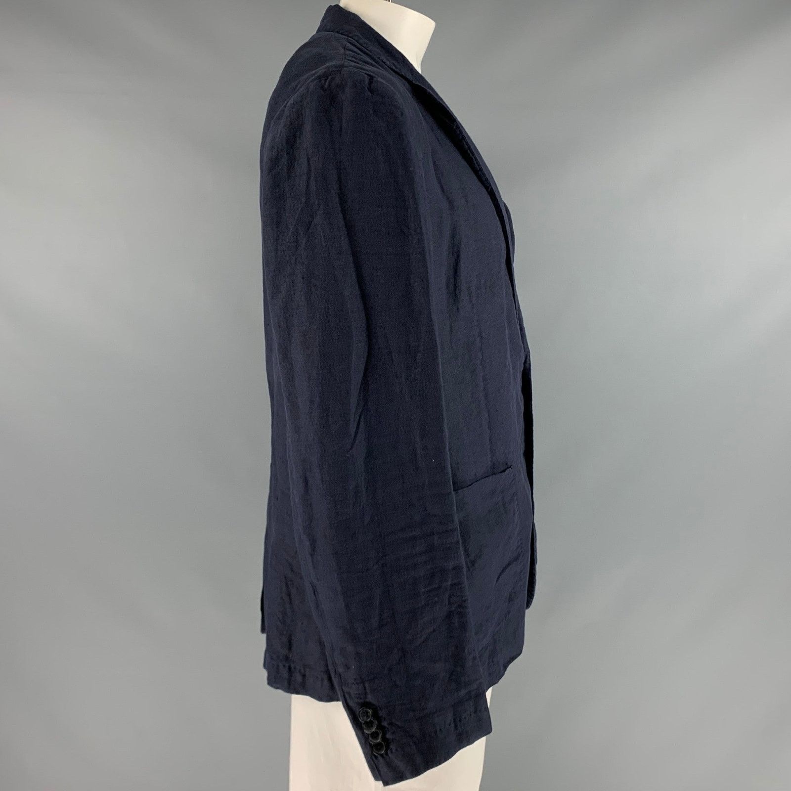 120% Lino 120% LINO Size 46 Navy Linen Notch Lapel Sport Coat Size 46R - 2 Thumbnail