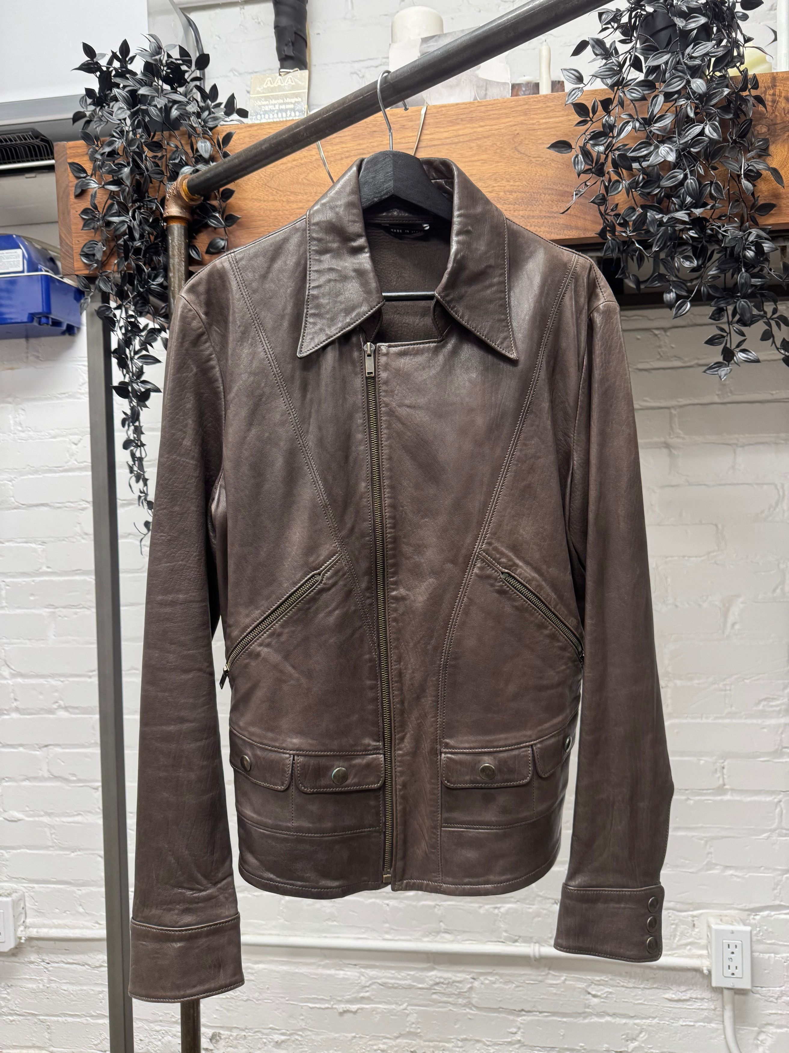 Gucci Gucci Lambskin Leather Brown ‘Pointe Collar’ Biker Jacket Size US S / EU 44-46 / 1 - 1 Thumbnail