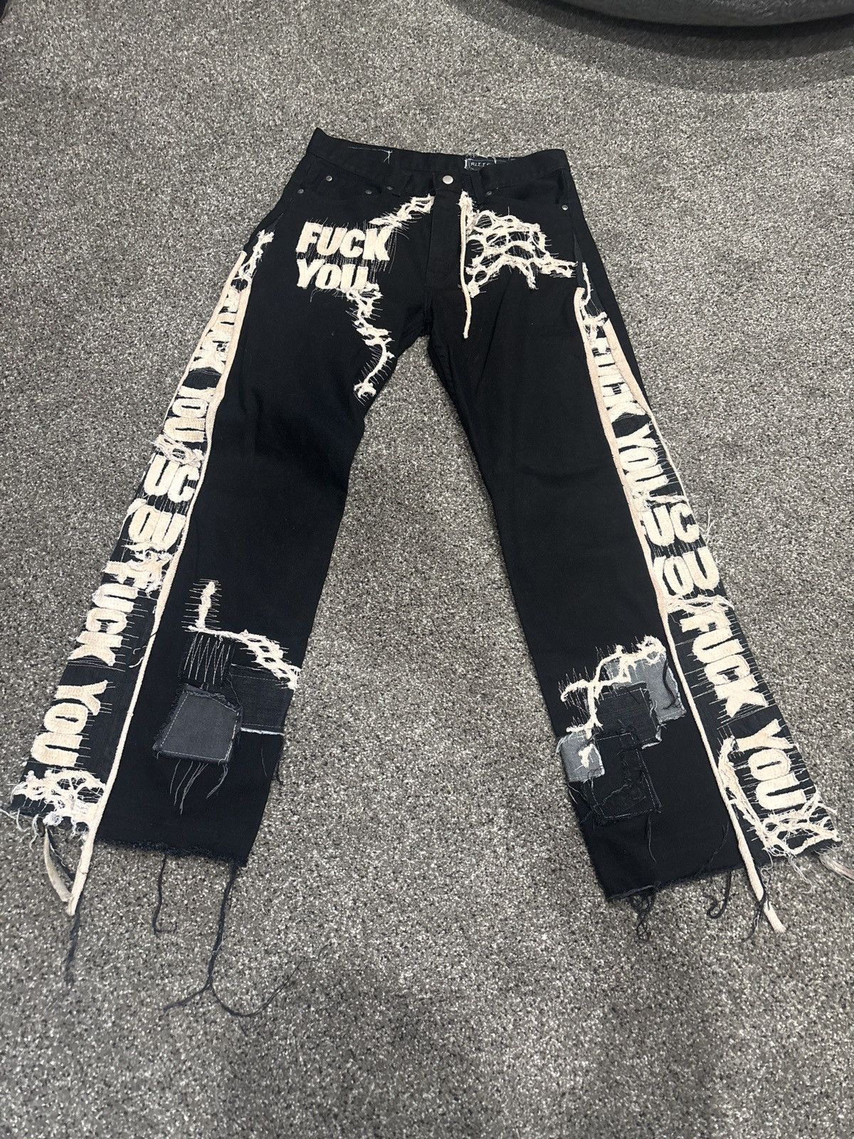 Vintage Black and turn one of one fuck you denim pants Size US 32 / EU 48 - 1 Thumbnail