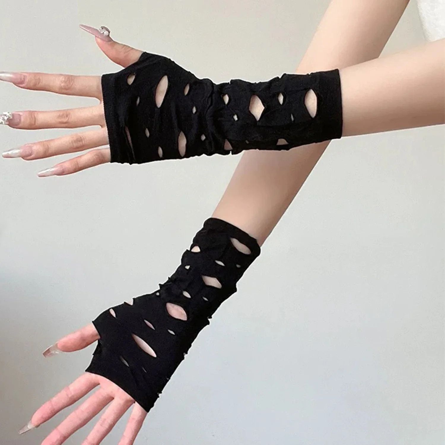 Other Gothic Party Fingerless Gloves Unisex Tear Design Size ONE SIZE - 2 Thumbnail