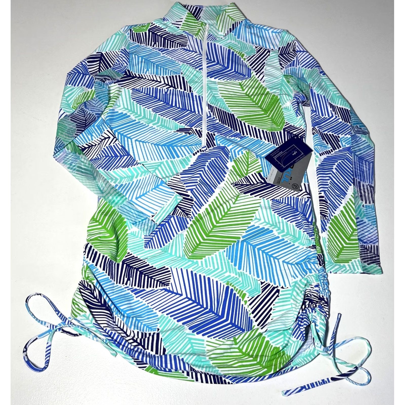 Vintage NWT Ibkul Drawstring Tunic Marley Navy/Green Womens Sports SB Size S Tunic Size ONE SIZE - 5 Thumbnail
