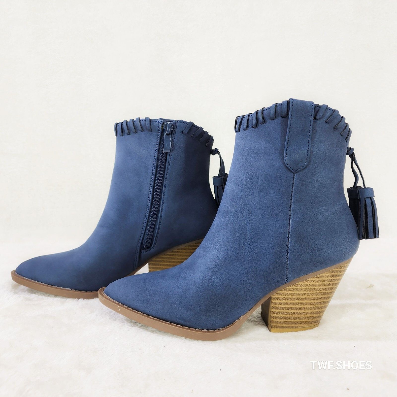 Other Fancy Tassle Navy Blue Cowgirl Country Western Ankle Boots ( Size US 9 / IT 39 - 4 Thumbnail
