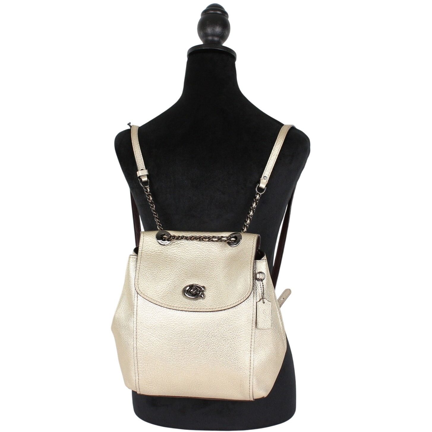Coach Coach Metallic Gold Turnlock Vintage Leather Backpack Size ONE SIZE - 2 Thumbnail