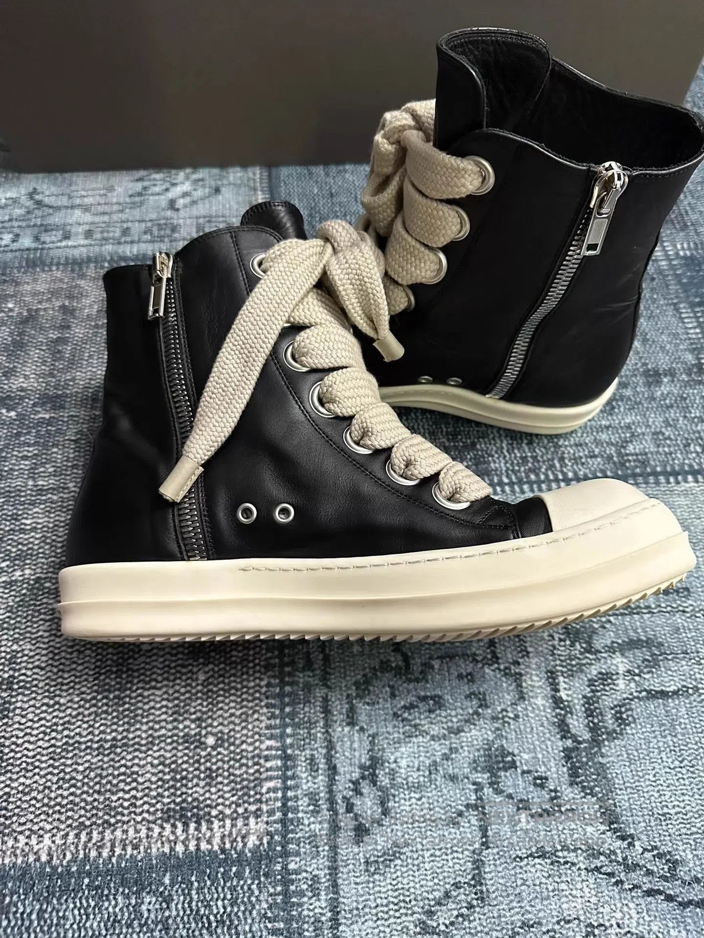 Rick Owens Black High-Top Leather Sneakers Size 11. Size US 11 / EU 44 - 3 Thumbnail