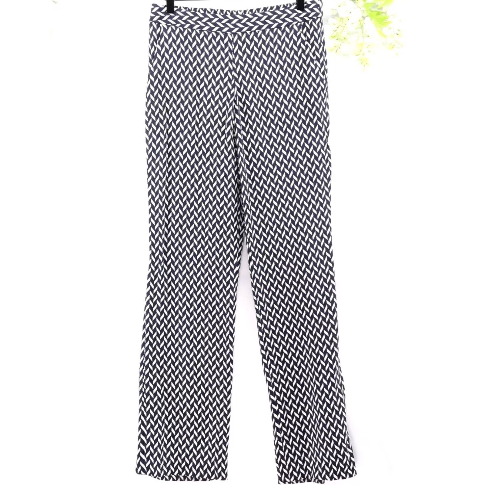 Theory Theory Women's Silk Pull-On Geometric Print Pants Navy Sz 4 Size 27" / US 4 / IT 40 - 2 Thumbnail