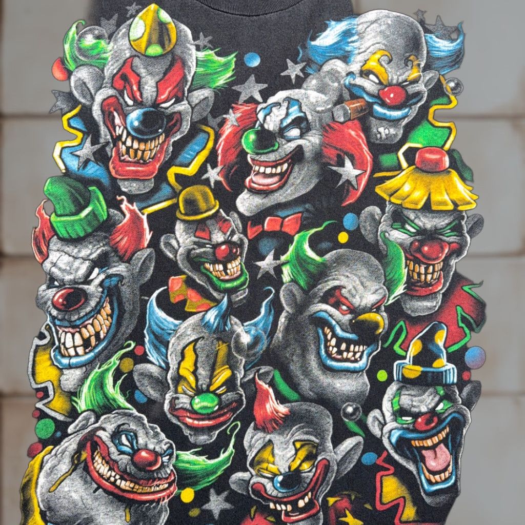 AAA VINTAGE Clown Shirt Adult 2XL XXL Black Scary Faces Killer Horror Evil All Over Y2K Size US XXL / EU 58 / 5 - 1 Thumbnail