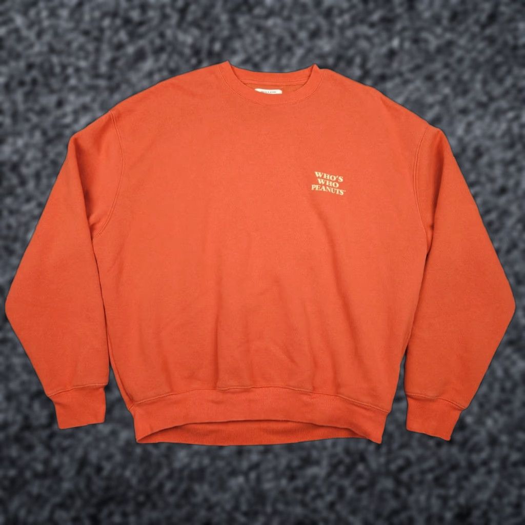Peanuts FREAK'S STORE Peanuts Sweater Sweatshirt Orange Graphic Crew Neck Unisex Adults 2XL One Size Relaxed Knit Pullover Shirt Size XXL / US 16-18 / IT 52-54 - 1 Thumbnail