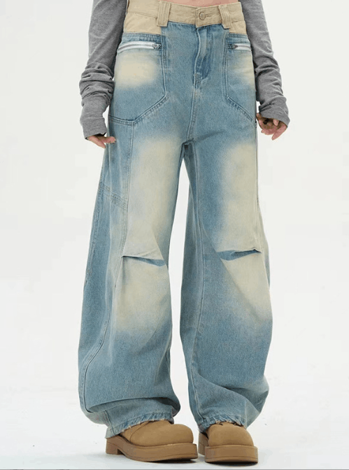 Japanese Brand × Jean Straight loose washed distressed colorblocked flared jeans Size US 32 / EU 48 - 3 Thumbnail