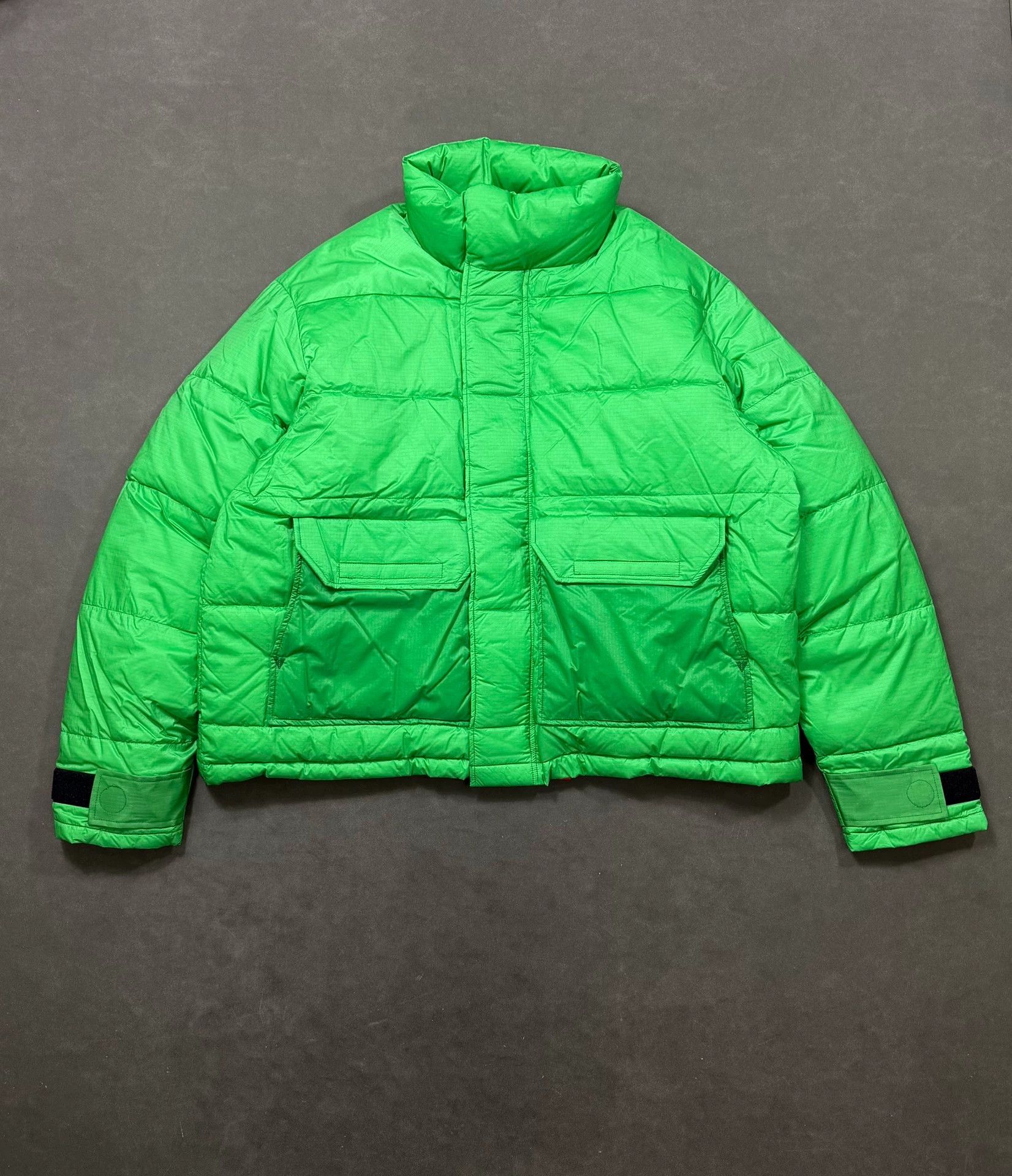 Saint Michael Down Jacket with Embroidered Logo in Green