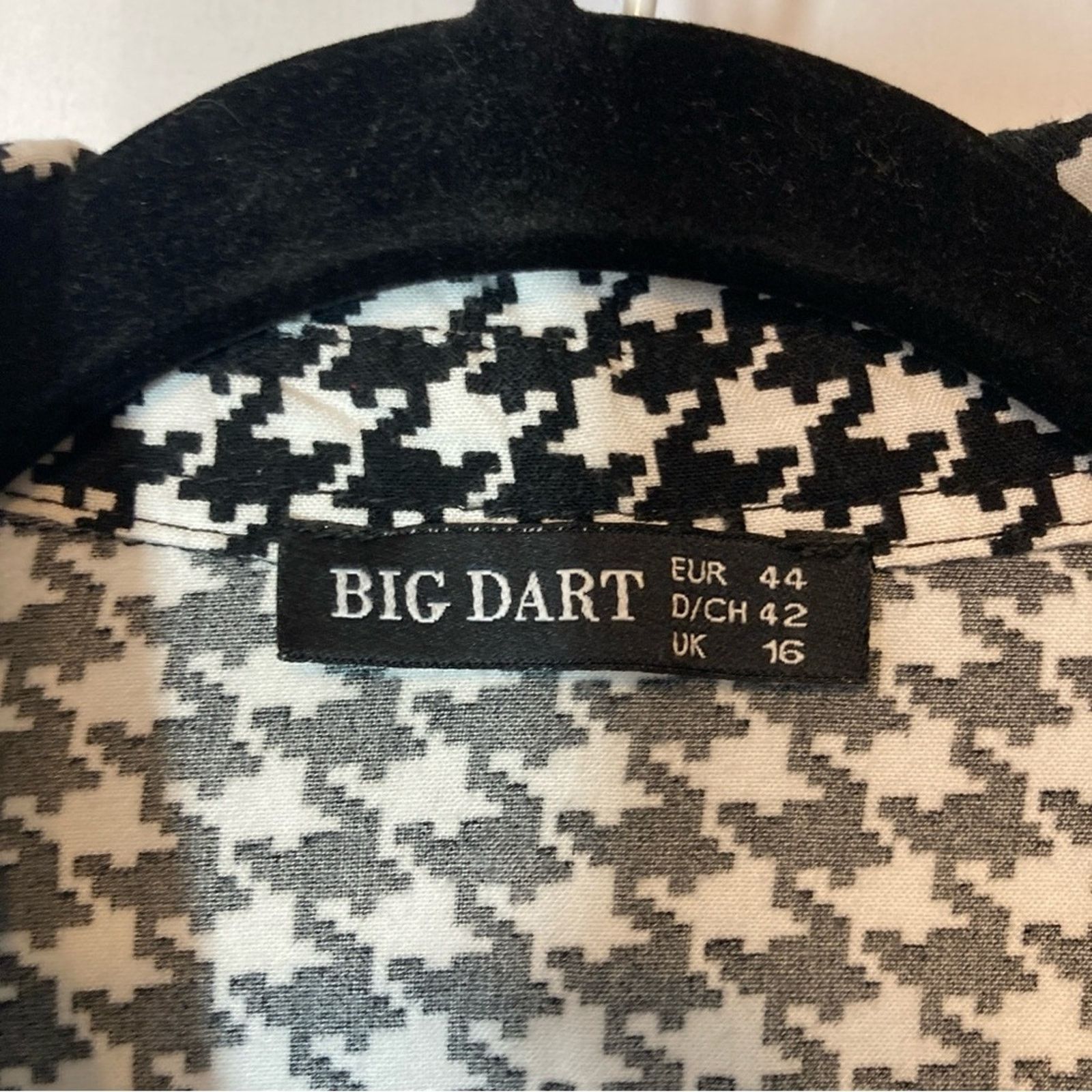 Other Big Dart Retro Black White Houndstooth Plaid Blouse Top Size M / US 6-8 / IT 42-44 - 4 Thumbnail