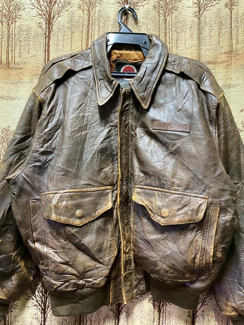 Genuine Leather 90s🔥 Lucky Strike Leather Jacket Size US L / EU 52-54 / 3 - 4 Thumbnail