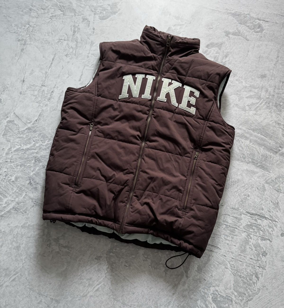 Nike × Vintage 00s Nike Vintage Big Logo Brown Oversize Down Vest Y2K Size US M / EU 48-50 / 2 - 2 Thumbnail