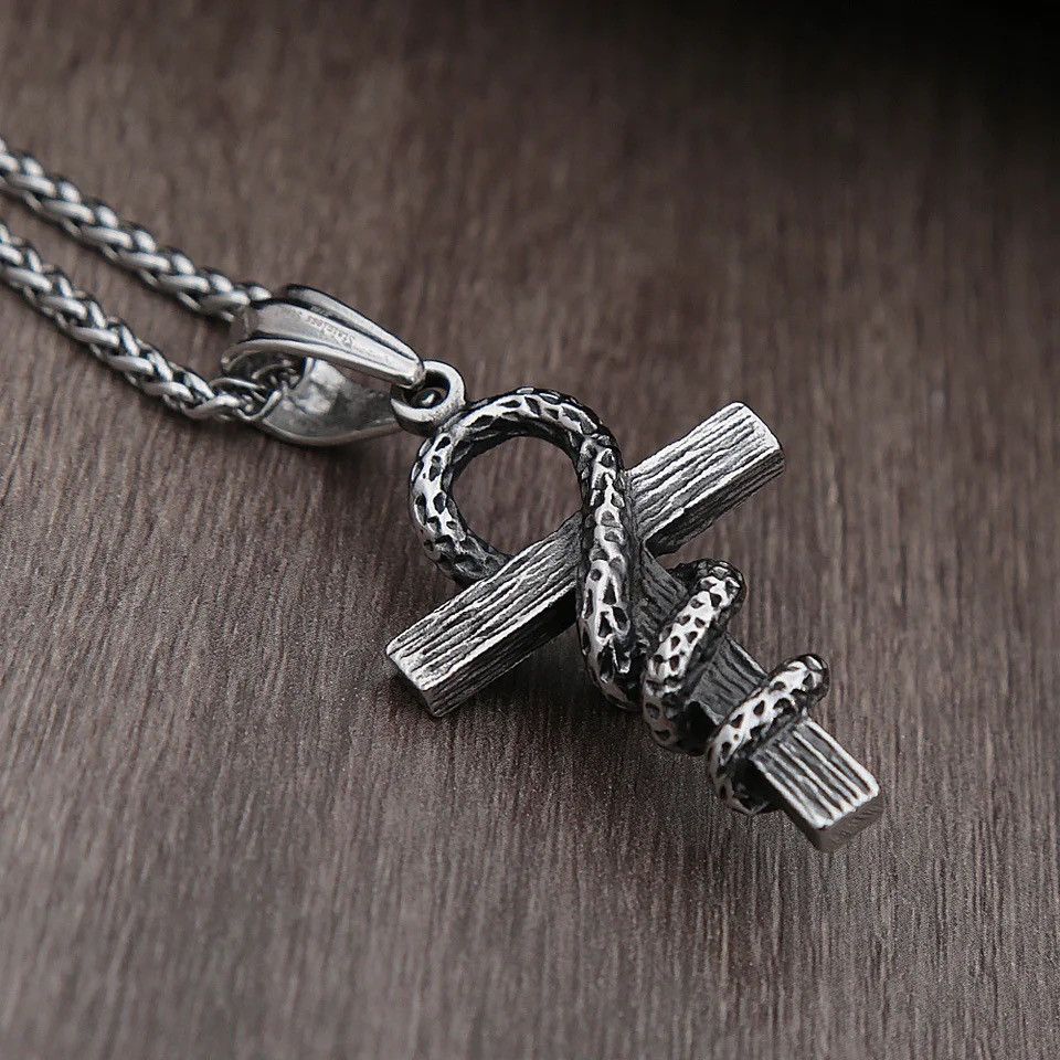 Jewelry Egyptian Cross Snake Pendant Necklace Size ONE SIZE - 3 Thumbnail