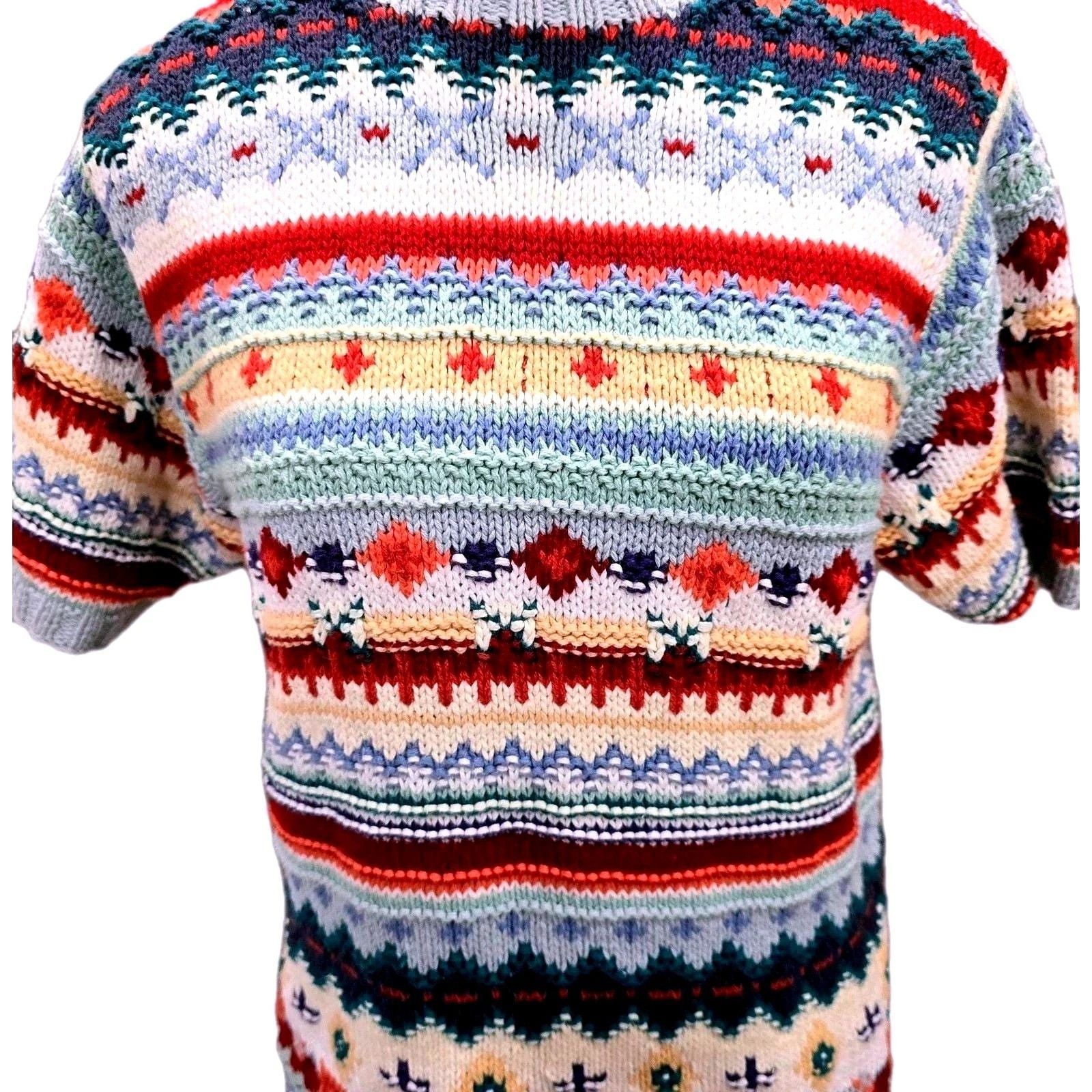 Vintage VTG 90s Harolds Fair Isle Cotton Short Sleeve Sweater Small Size S / US 4 / IT 40 - 3 Thumbnail