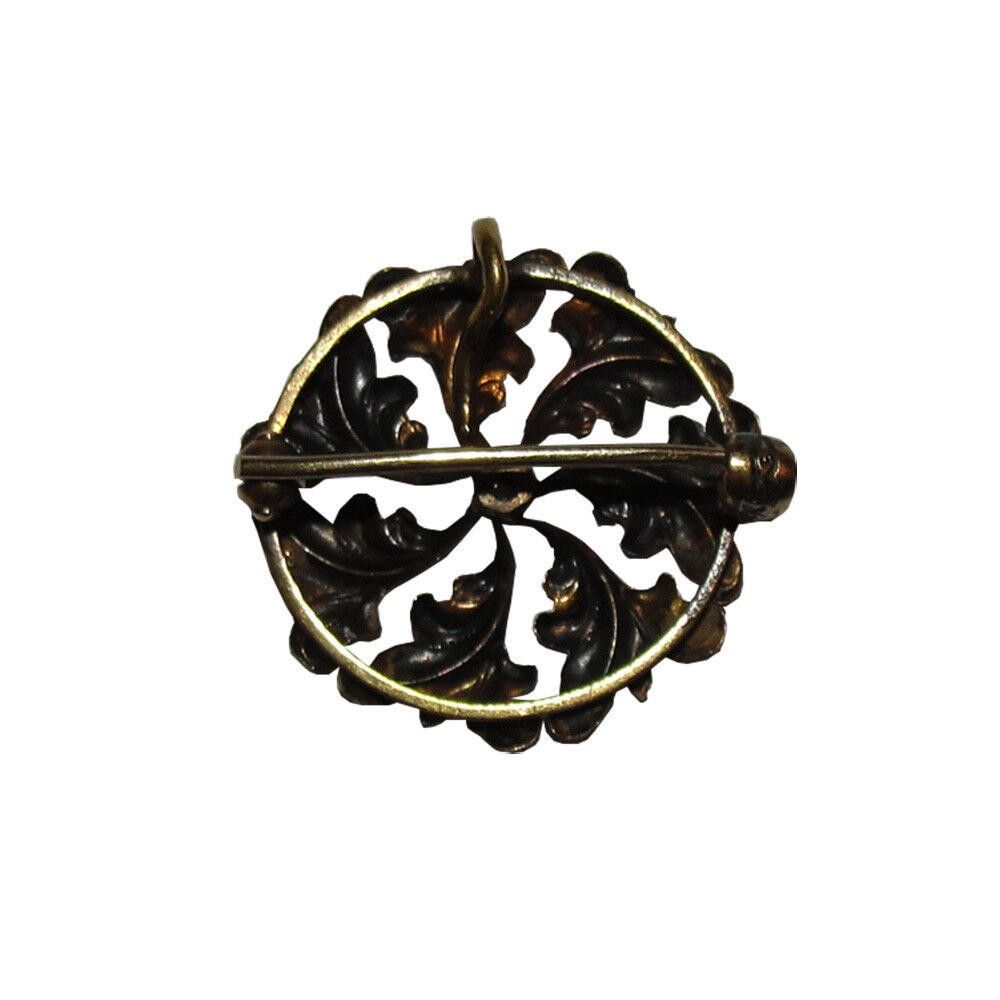 Designer 14kt Yellow Gold Victorian Circle Pin & Diamond Leaf Design Size ONE SIZE - 3 Thumbnail