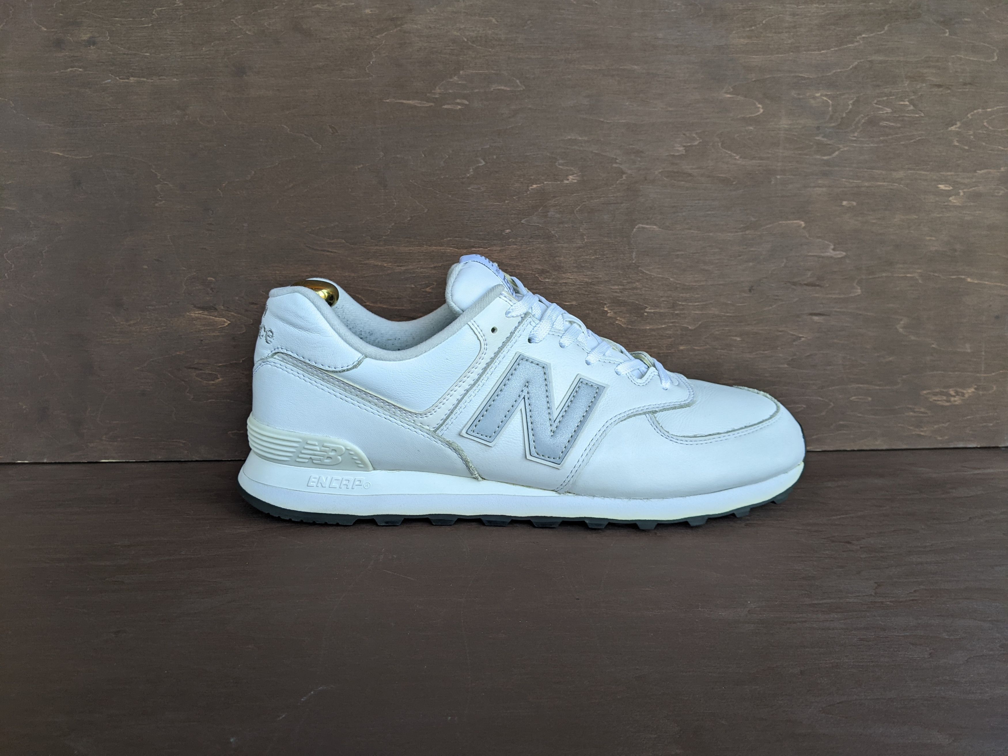 New balance 574 all white leather best sale