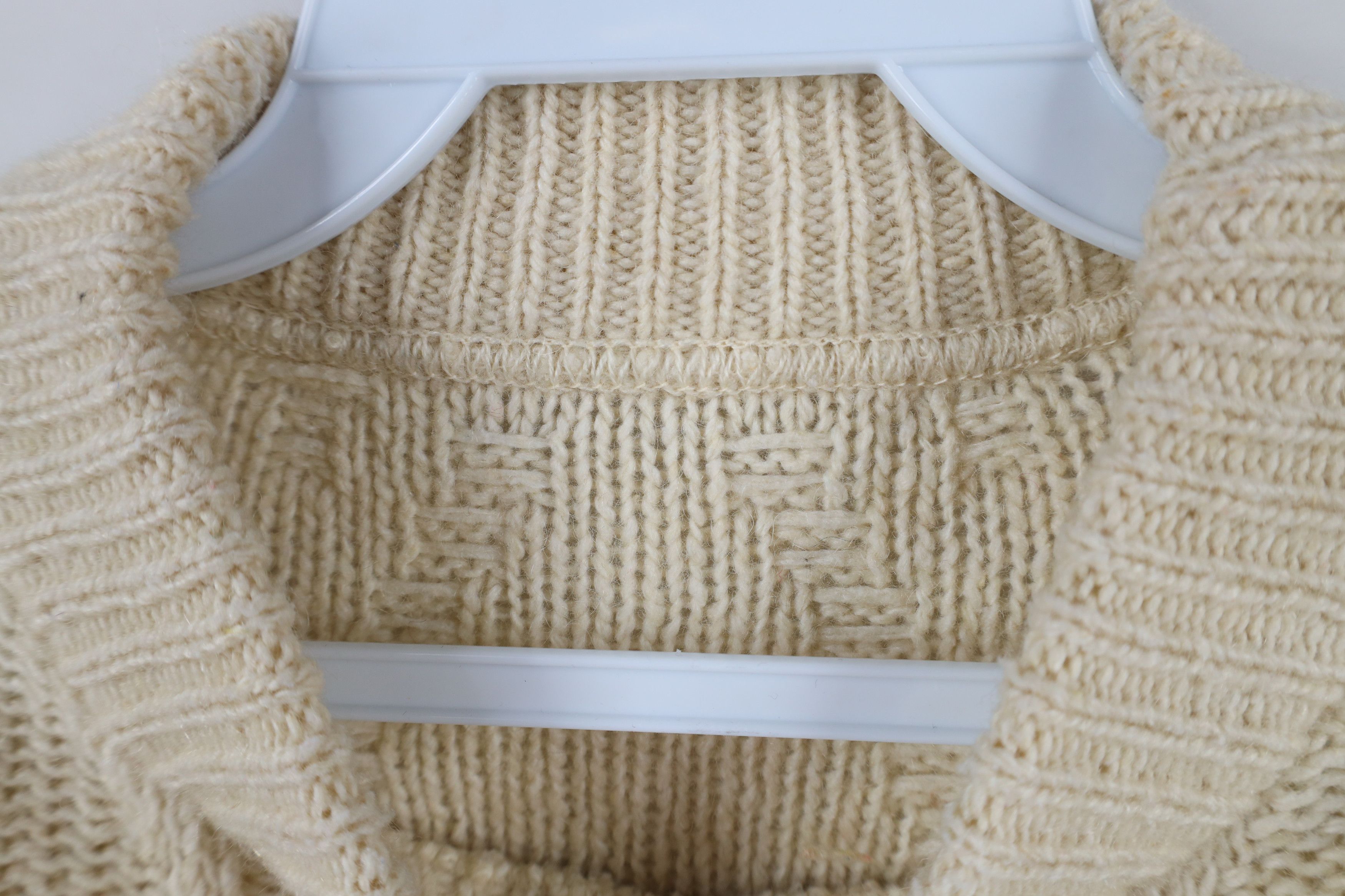 Vintage Vintage 70s Streetwear Crochet Knit Mock Neck Sweater Beige Size US L / EU 52-54 / 3 - 4 Thumbnail