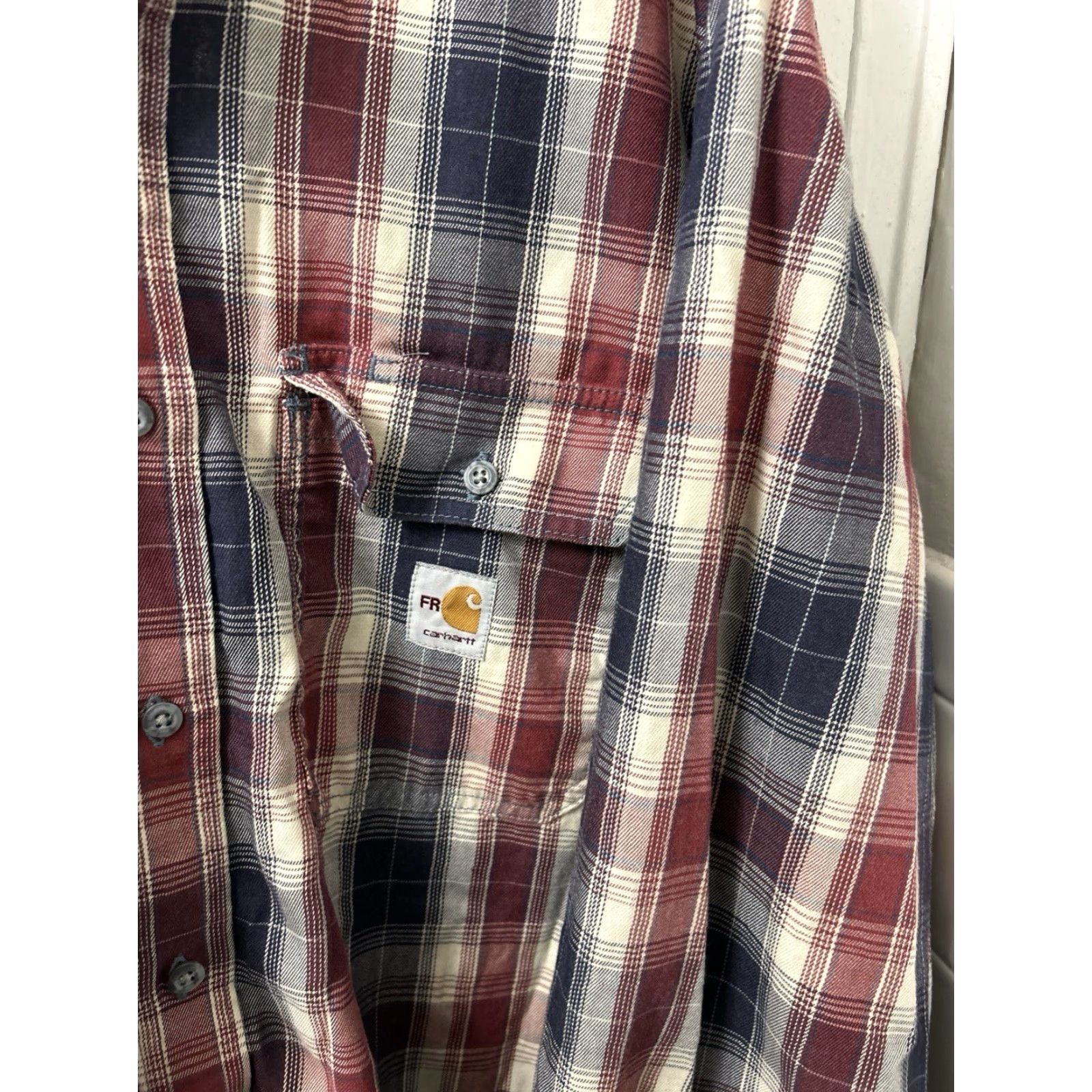 Carhartt Carhartt Shirt Mens XL Tall Red Navy Plaid FR Flame-Resistant CAT2 L/S 104507 Size US XL / EU 56 / 4 - 4 Thumbnail
