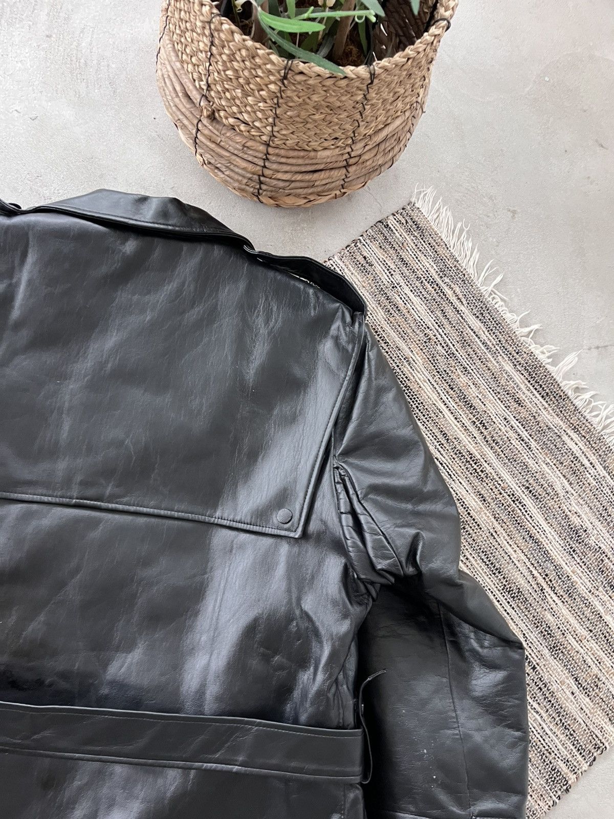 Genuine Leather Vintage Black Faux Leather Trench Coat Gothic Military Style Size US L / EU 52-54 / 3 - 22 Thumbnail